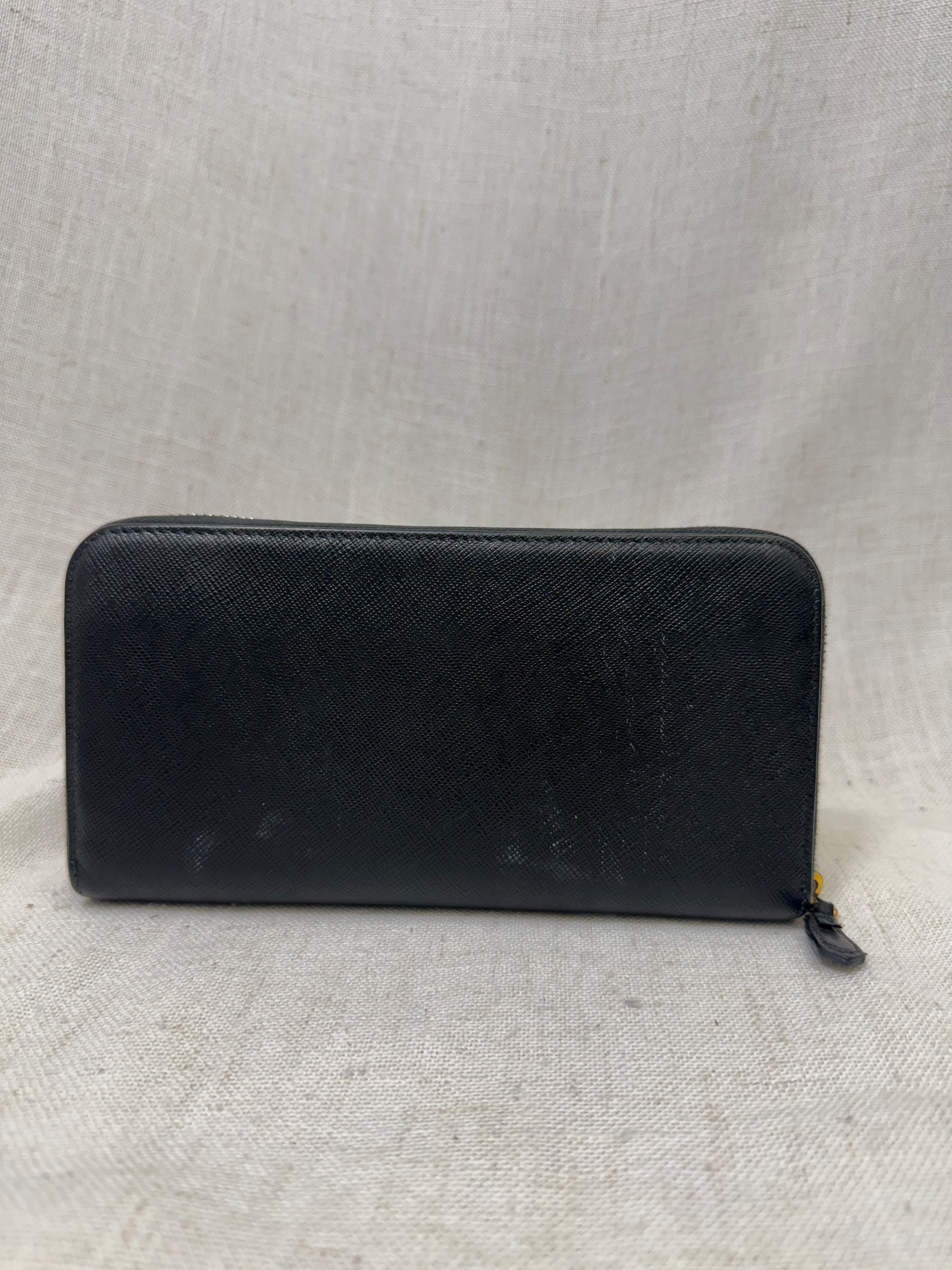 Prada Black Saffiano Leather Zippy wallet