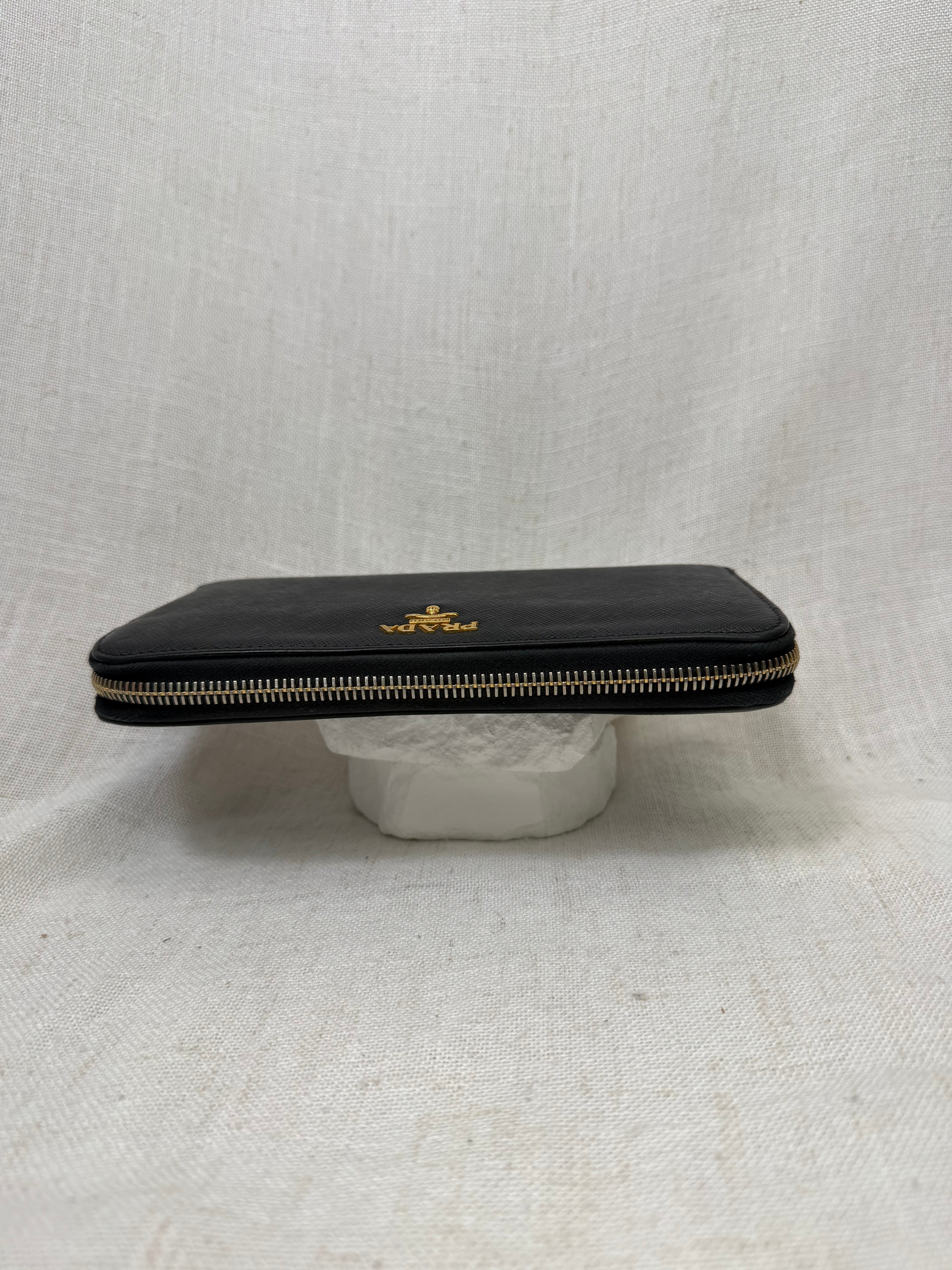 Prada Black Saffiano Leather Zippy wallet