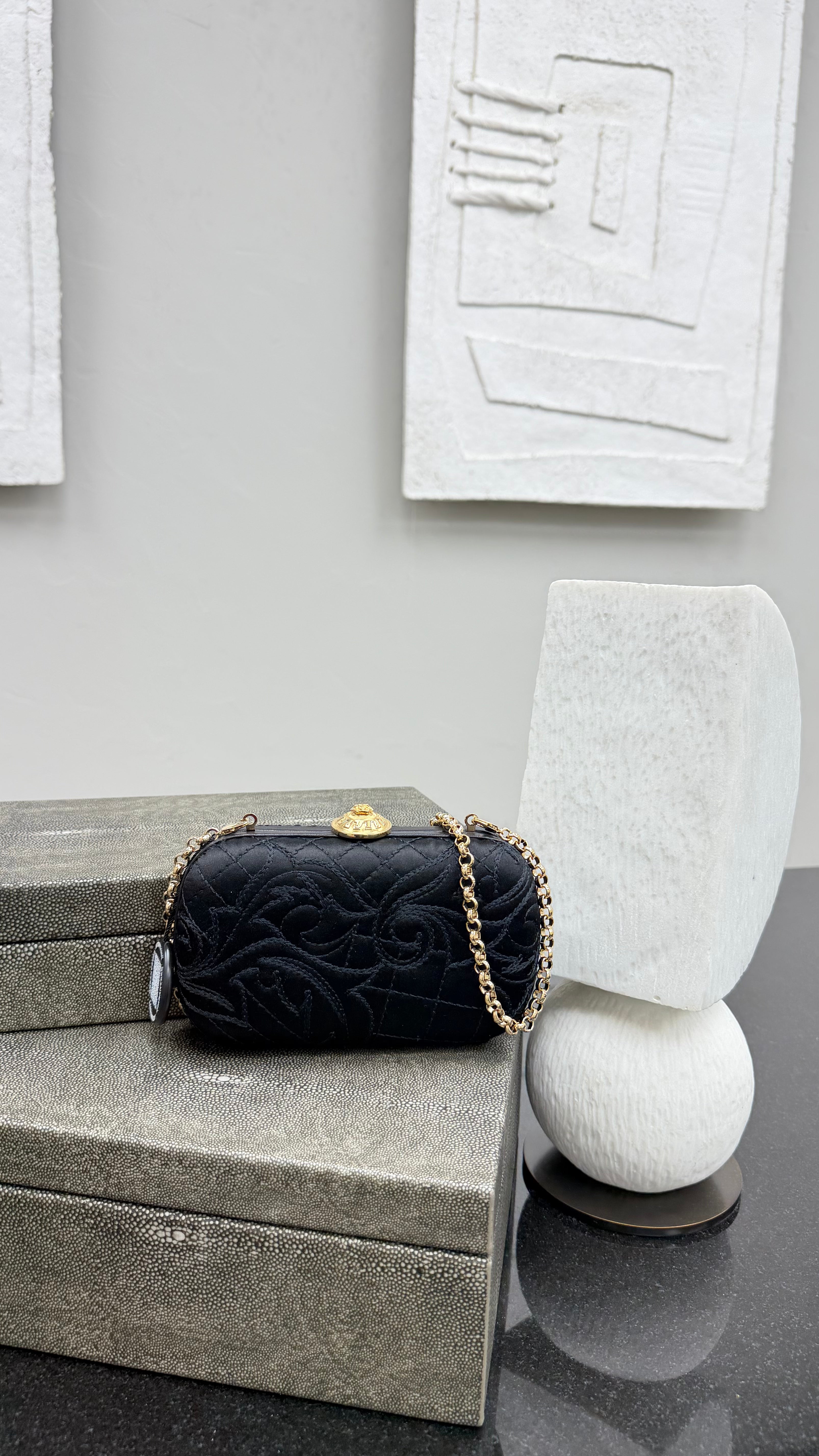 Versace Black Quilted Satin Clutch Bag