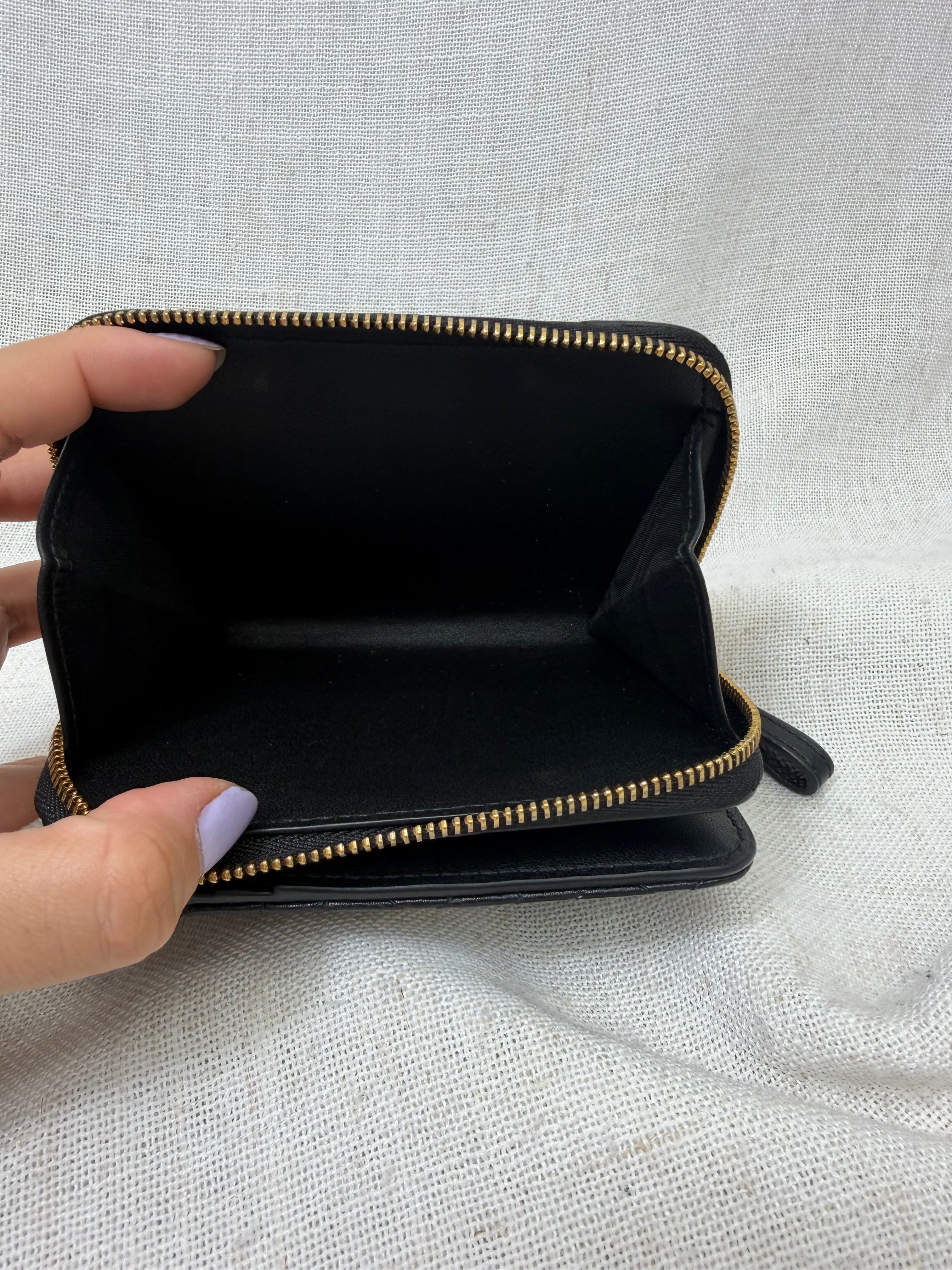 Christian Dior Black Grained Calfskin Leather Caro Compact Zippy Wallet