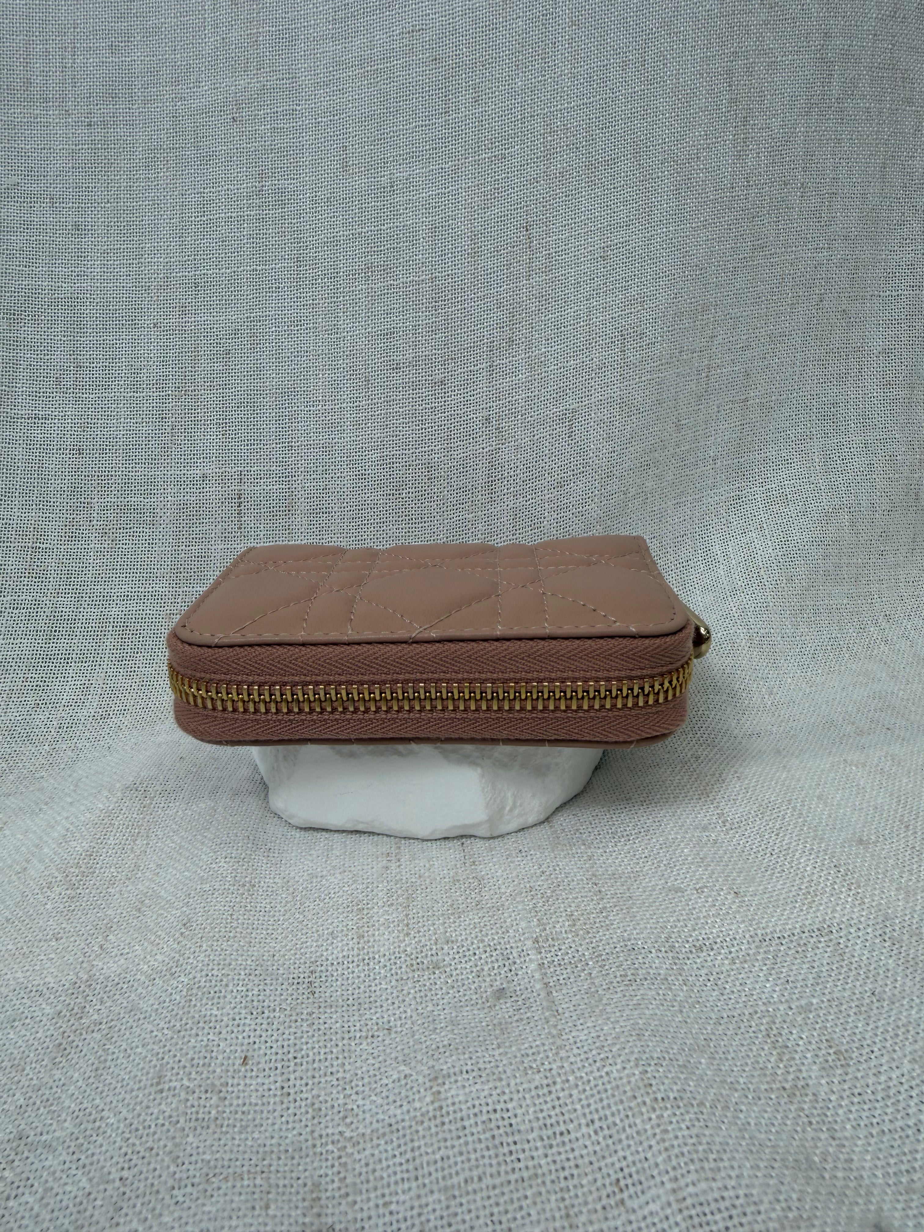 Christian Dior Pink Leather Lady Dior Voyageur Compact Card Pouch