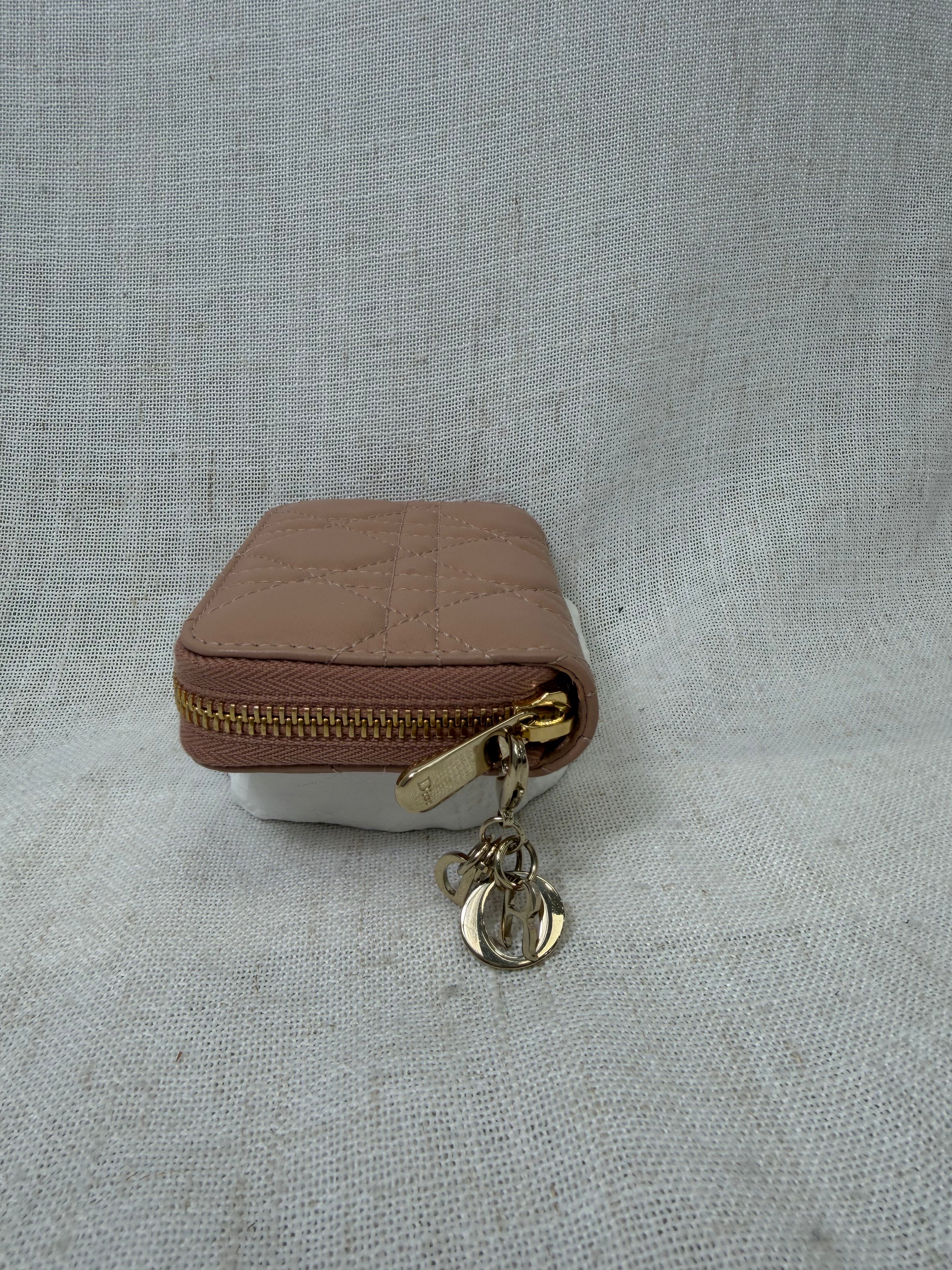 Christian Dior Pink Leather Lady Dior Voyageur Compact Card Pouch