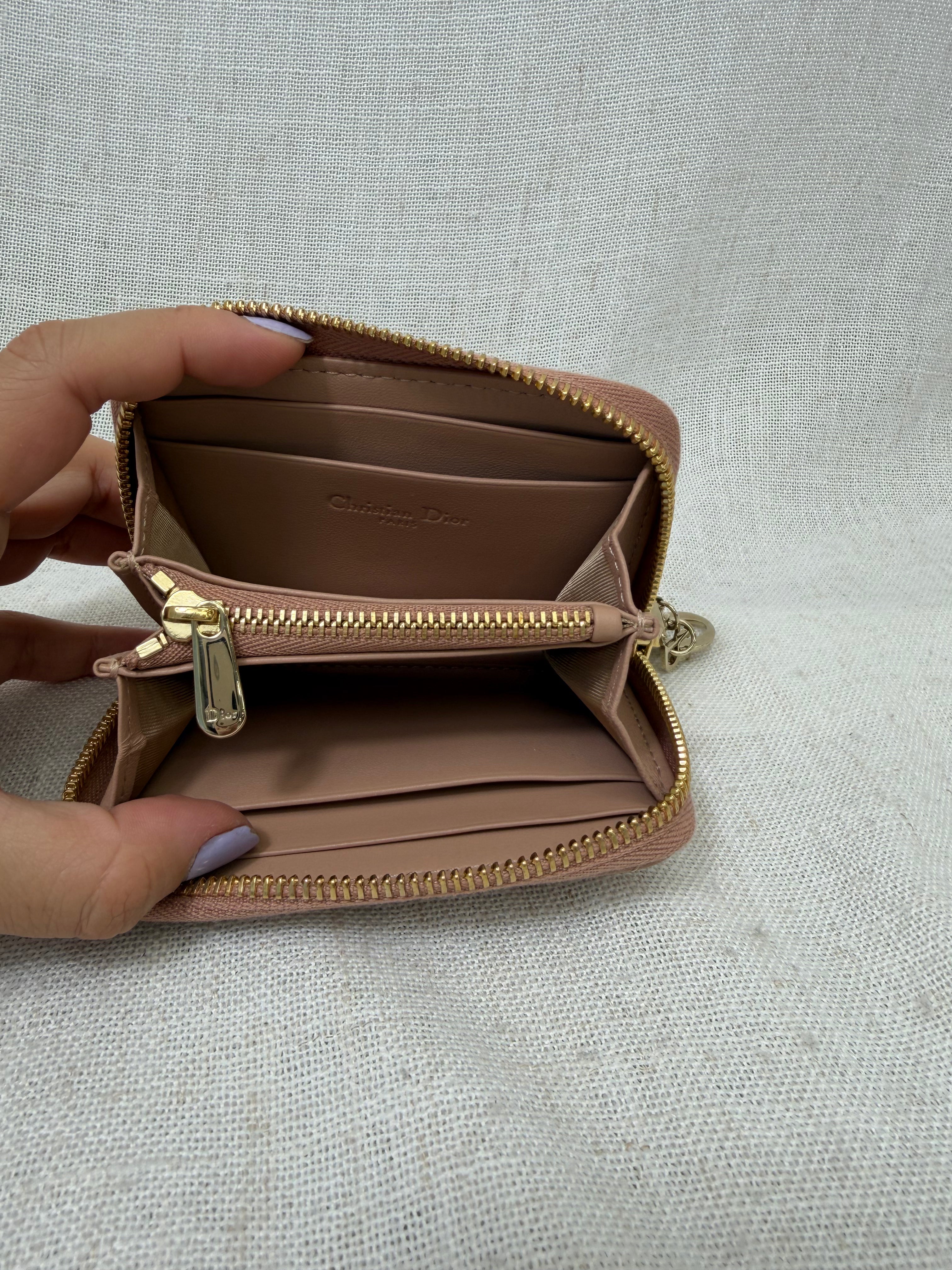 Christian Dior Pink Leather Lady Dior Voyageur Compact Card Pouch