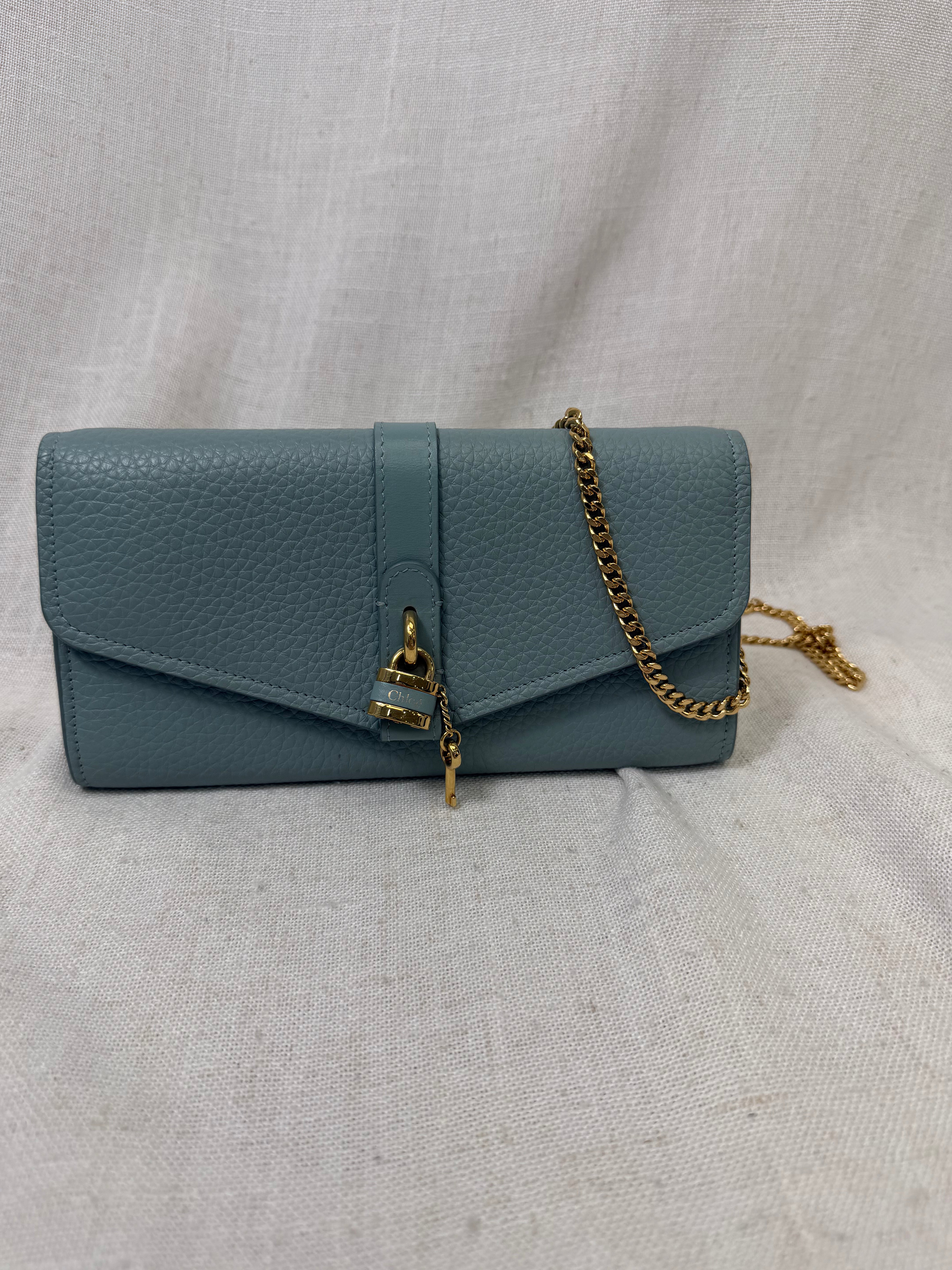 Chloe Blue Pebbled Leather Aby Long Chain Wallet