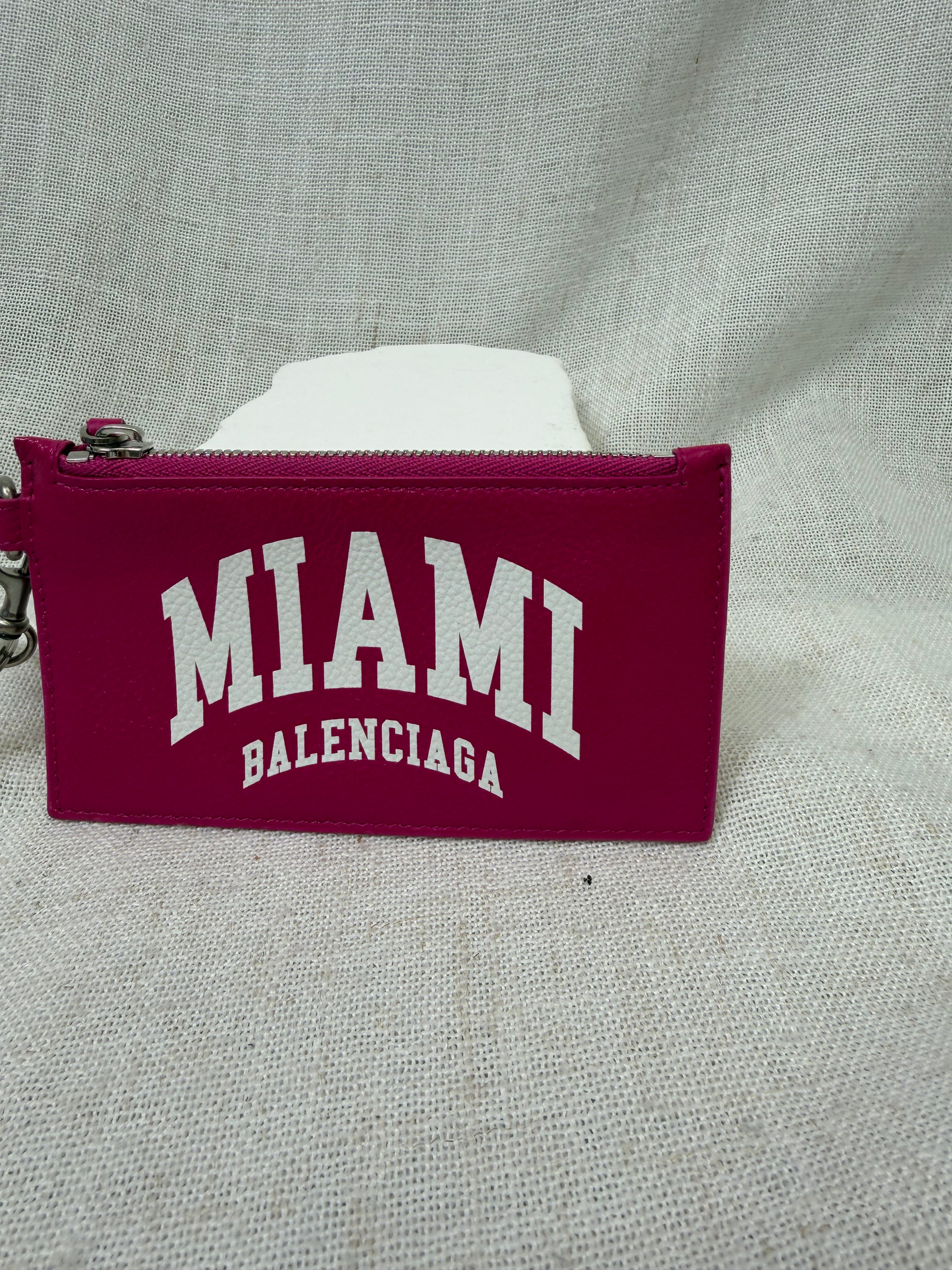 Balenciaga Fuchsia Leather Miami Logo Cash Card Case