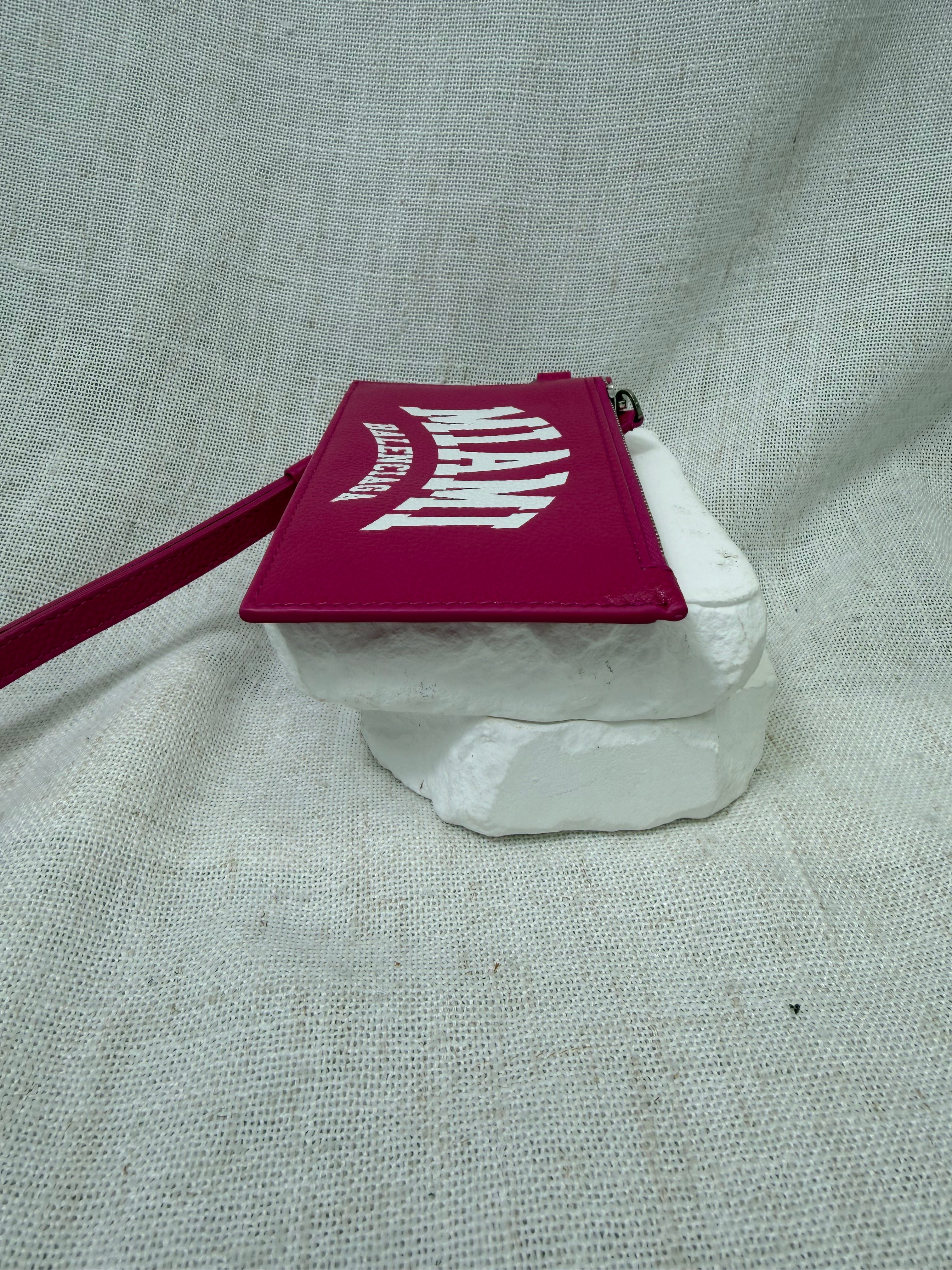 Balenciaga Fuchsia Leather Miami Logo Cash Card Case