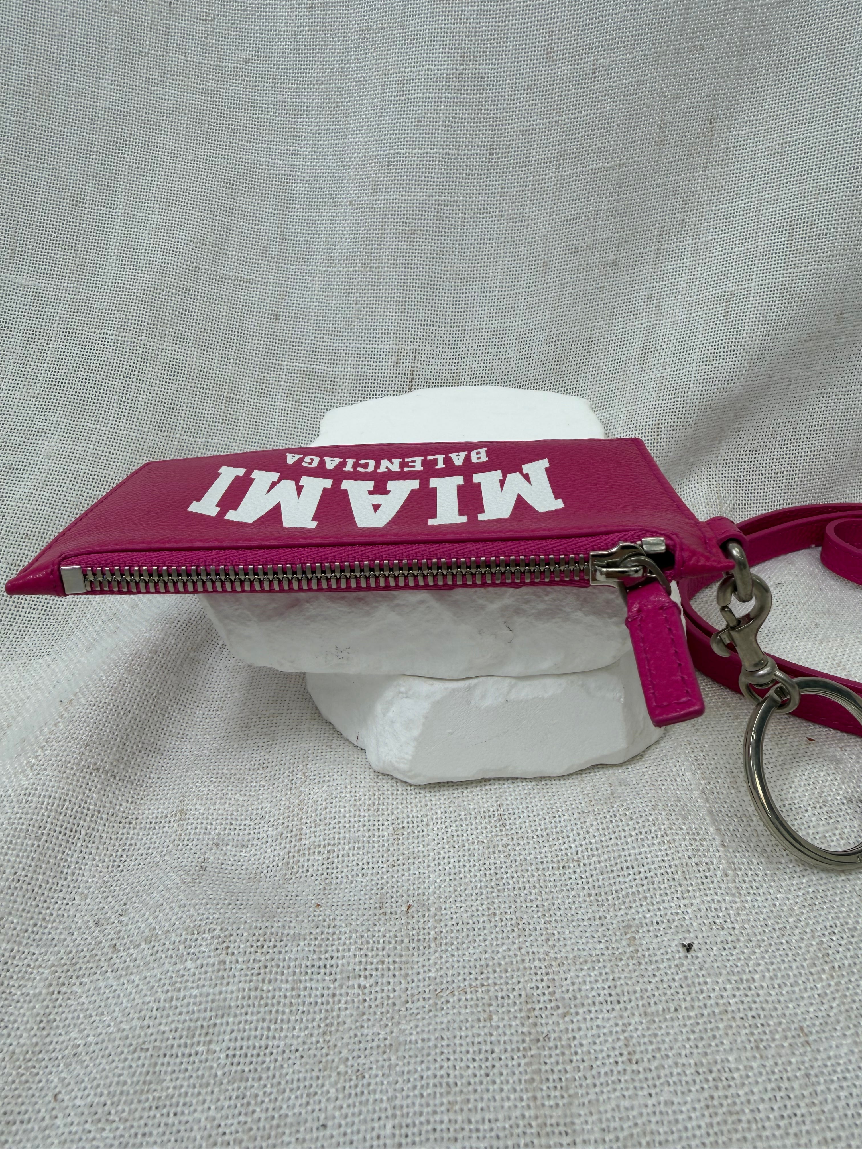 Balenciaga Fuchsia Leather Miami Logo Cash Card Case