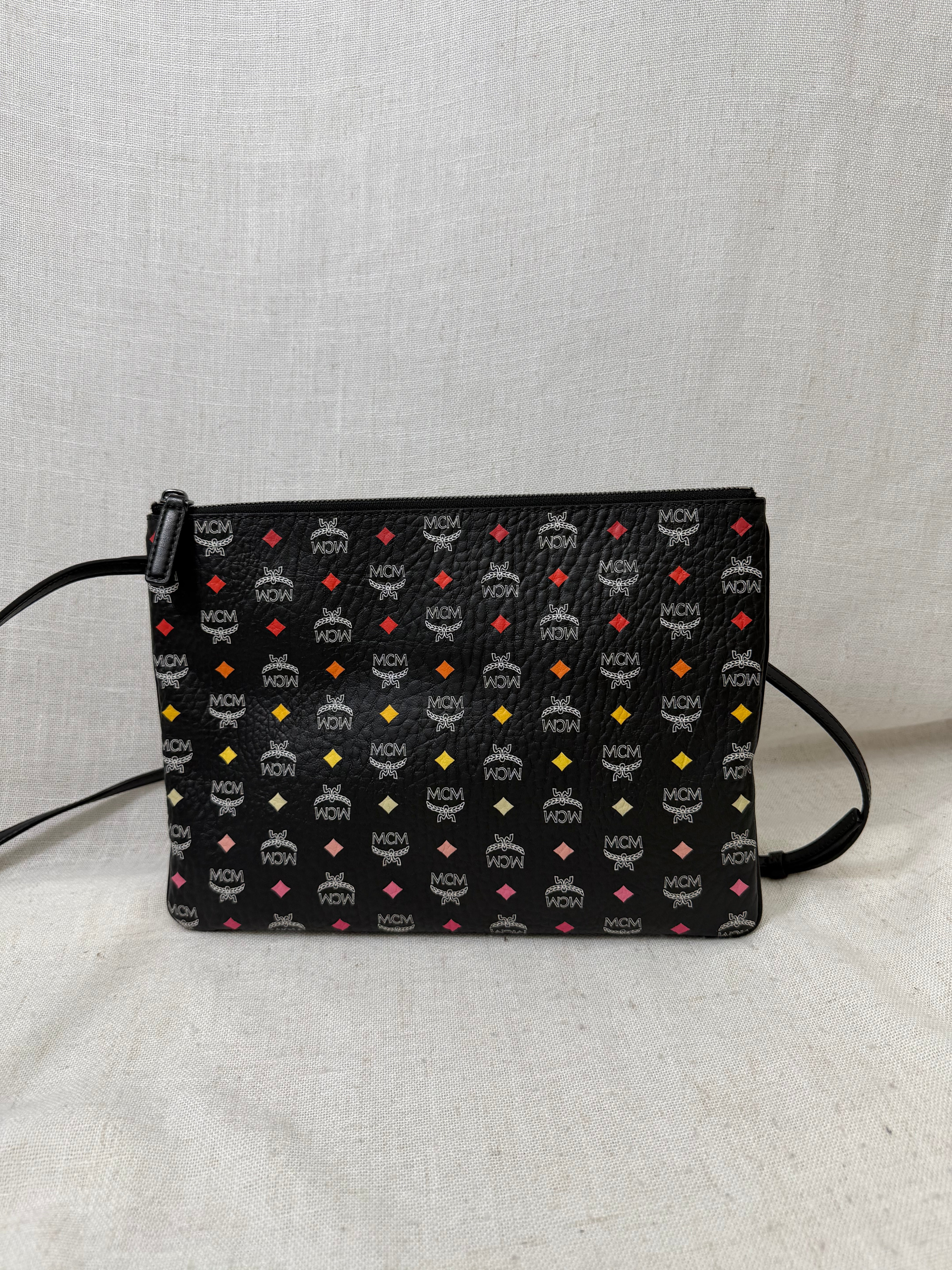 MCM Black Coated Canvas Skyoptic Visetos Crossbody Pouch