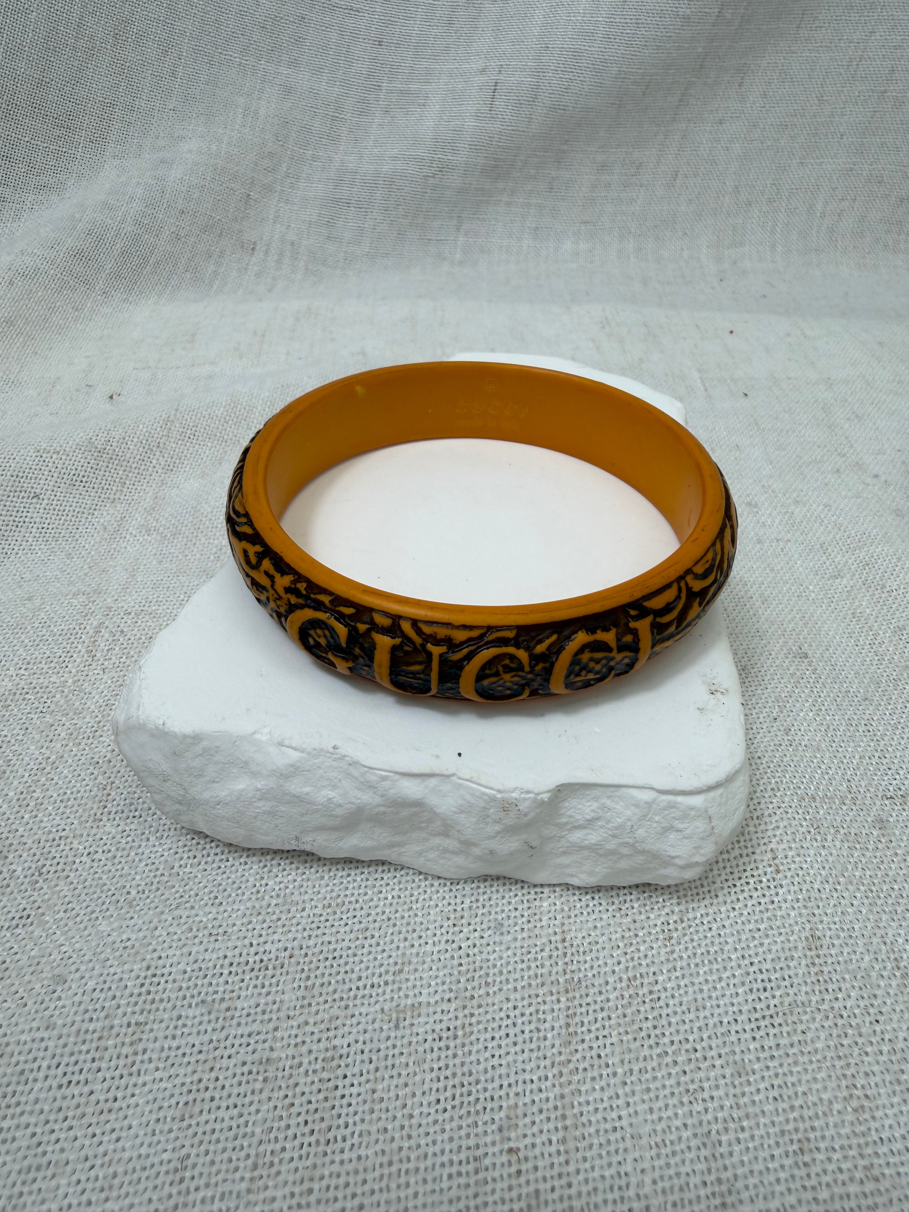 Gucci Orange Giallo Dragon Resin Carved Flora Bangle