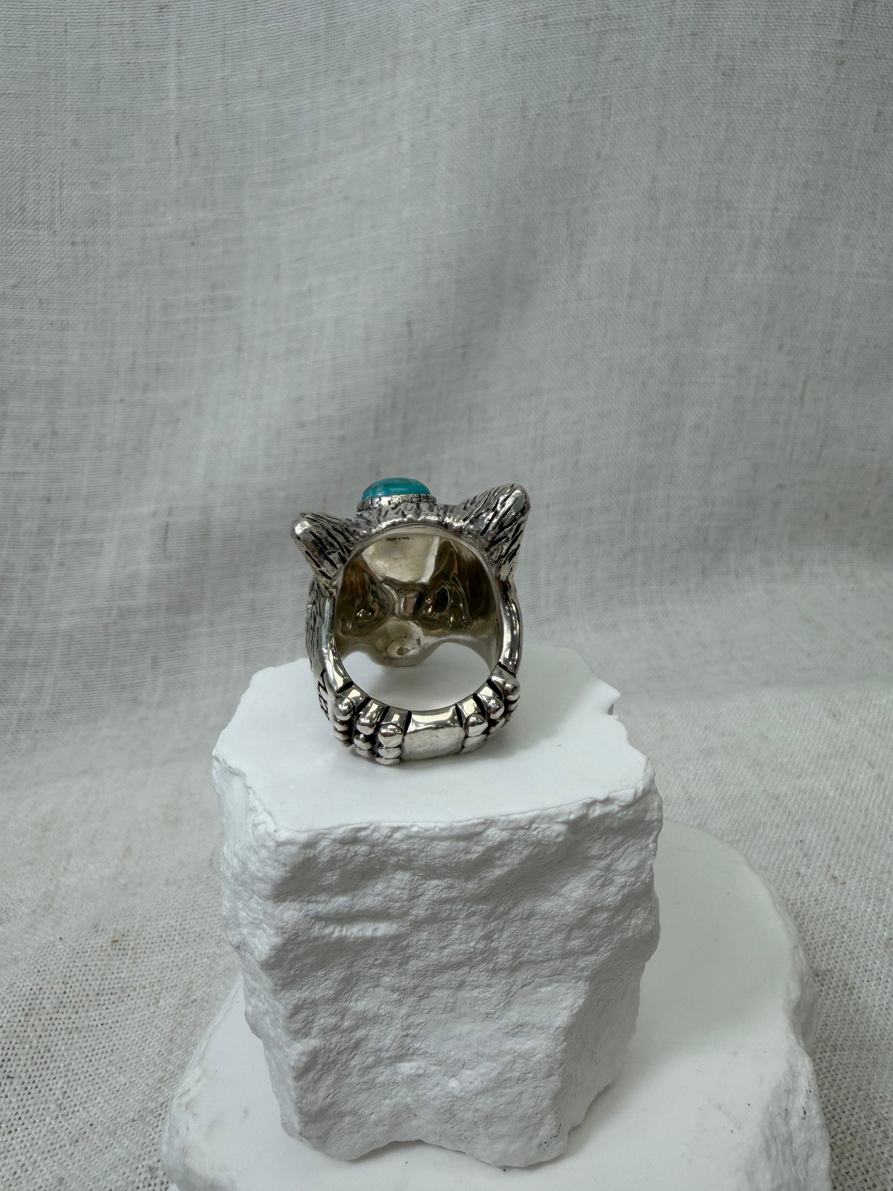 Gucci Sterling Silver Anger Forest Wolf Head Ring Size 8.5