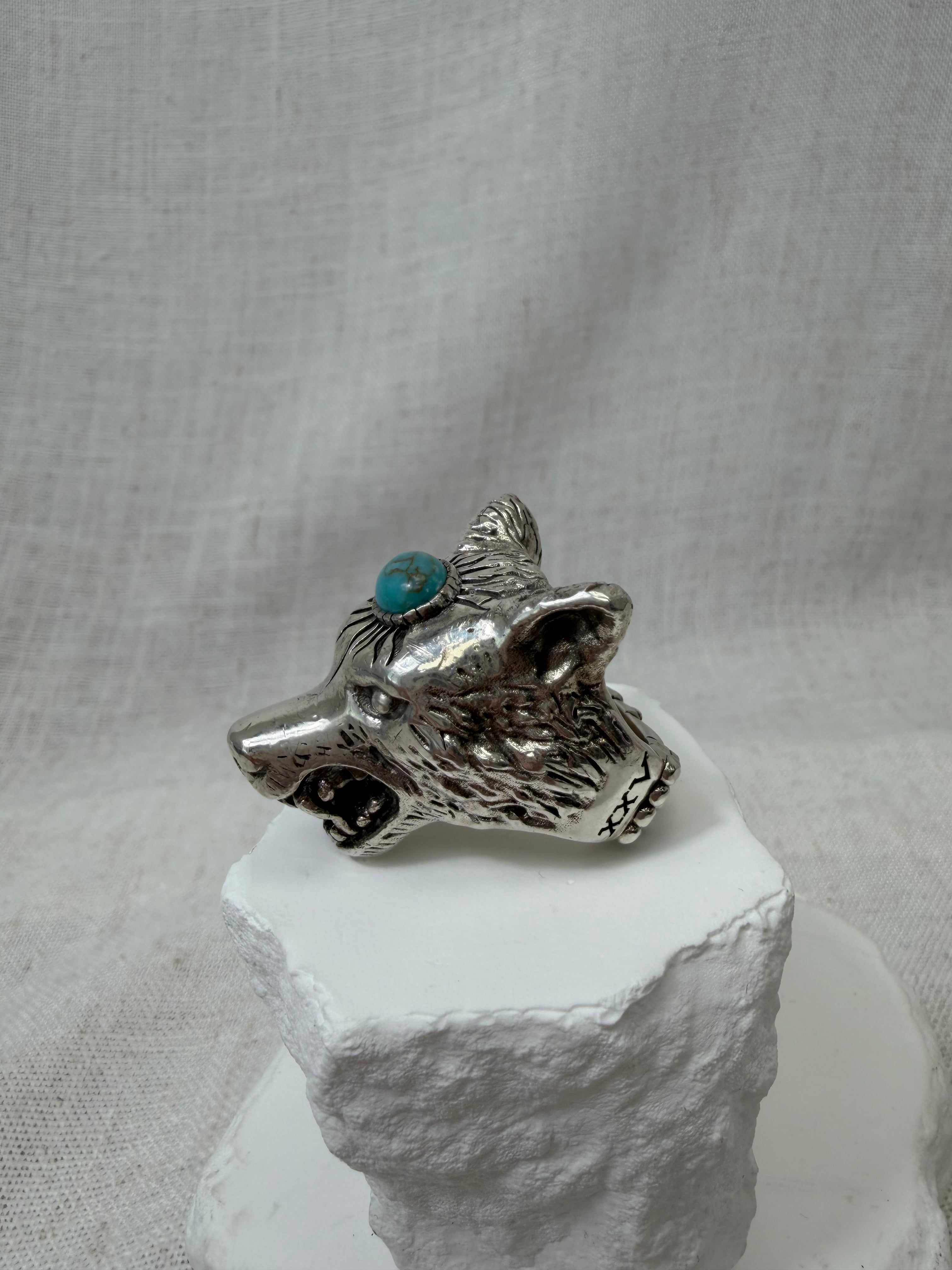 Gucci Sterling Silver Anger Forest Wolf Head Ring Size 8.5