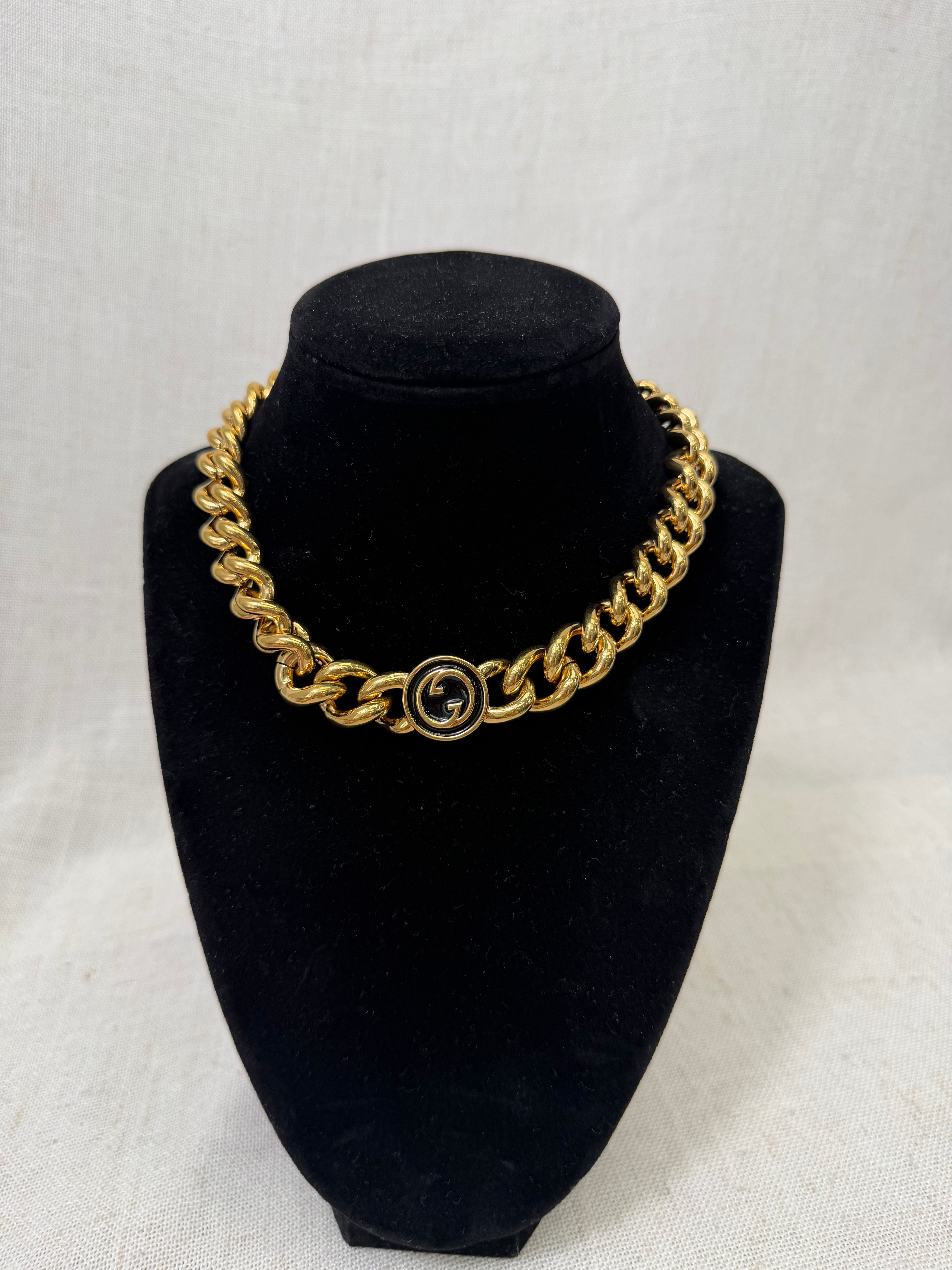 Gucci Gold Tone & Enamel Blondie Chain Choker Necklace