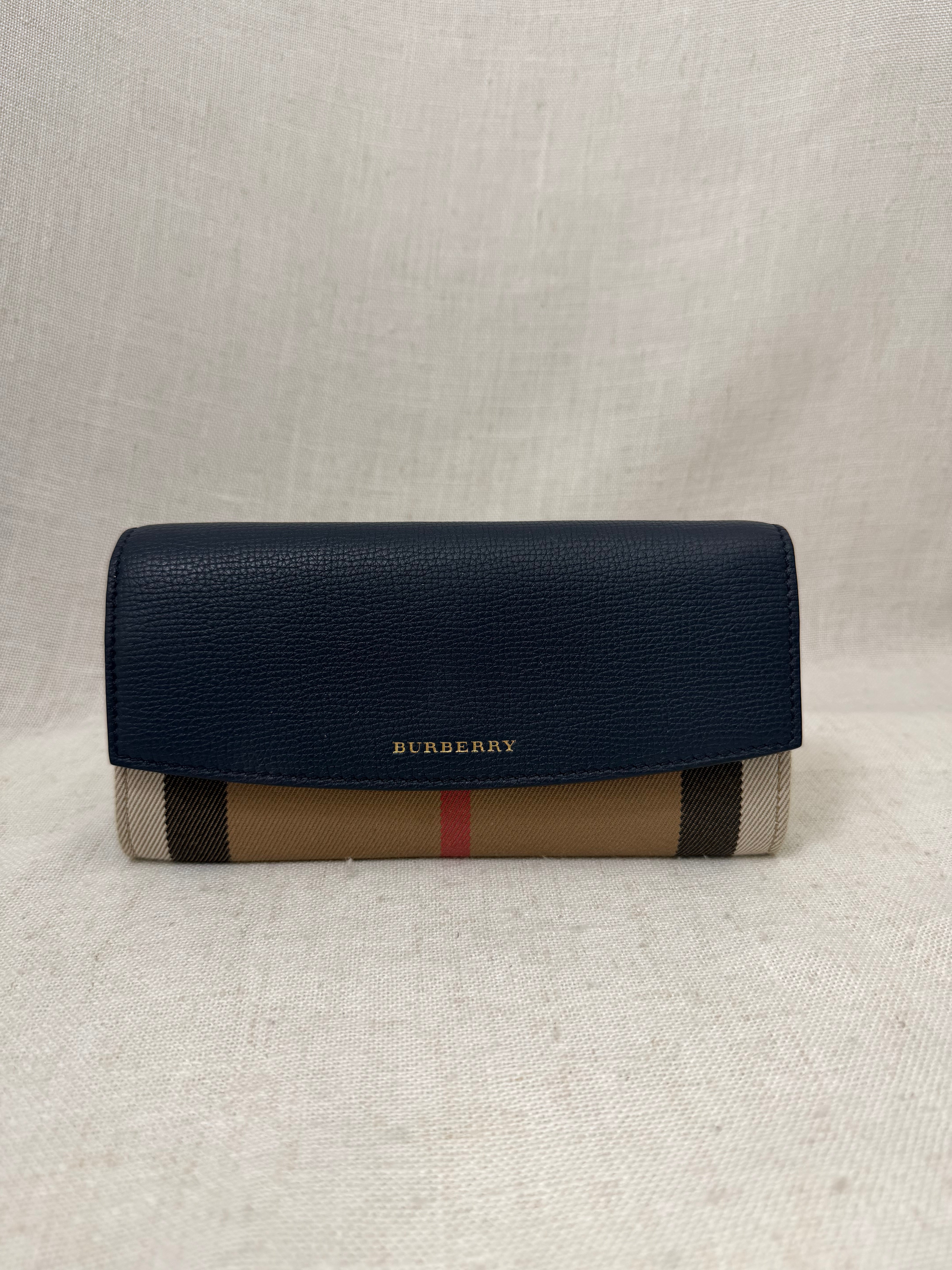 LIKE NEW-  Burberry Navy And Signature House Check Porter Continental  Wallet