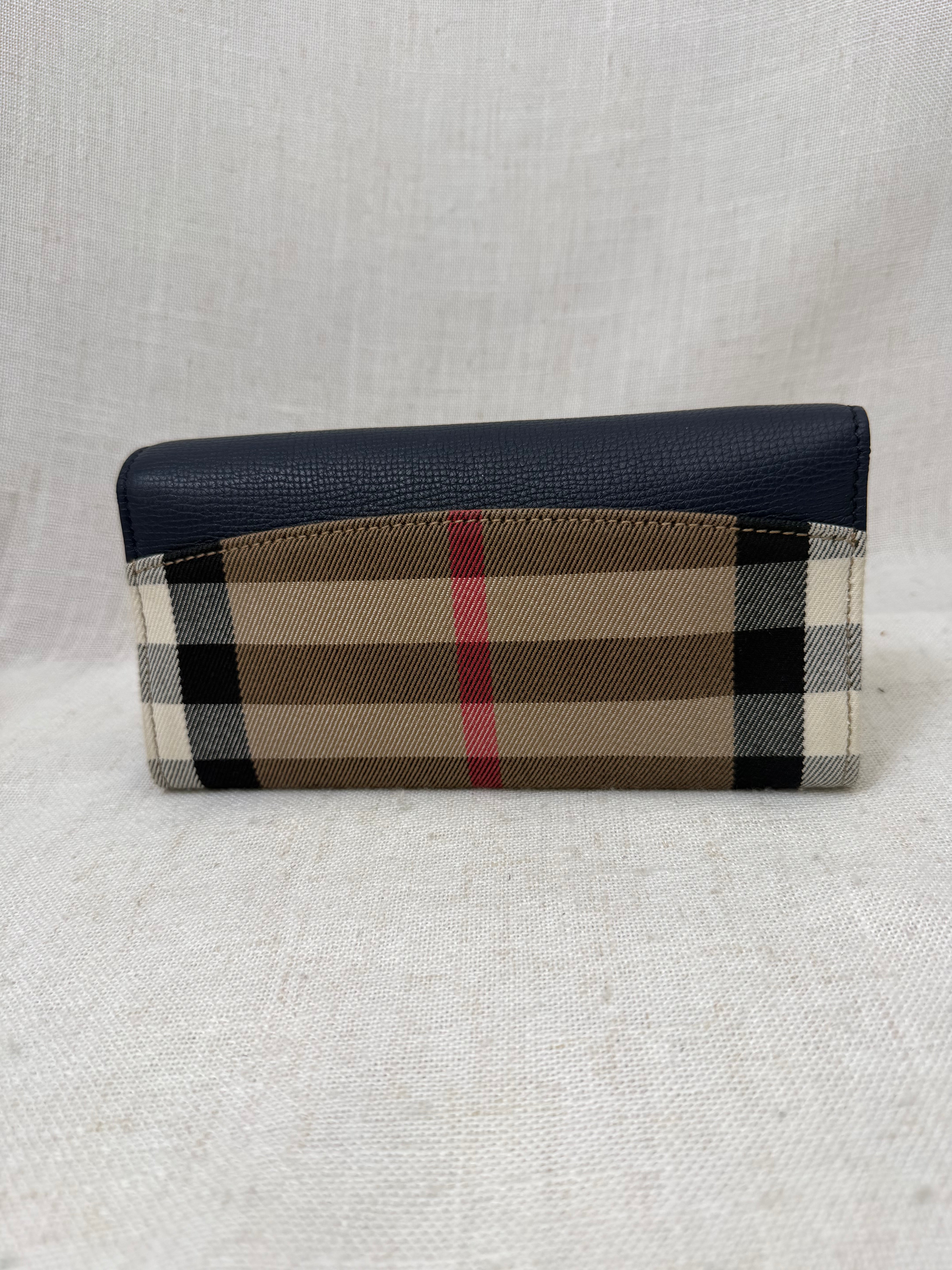 LIKE NEW-  Burberry Navy And Signature House Check Porter Continental  Wallet