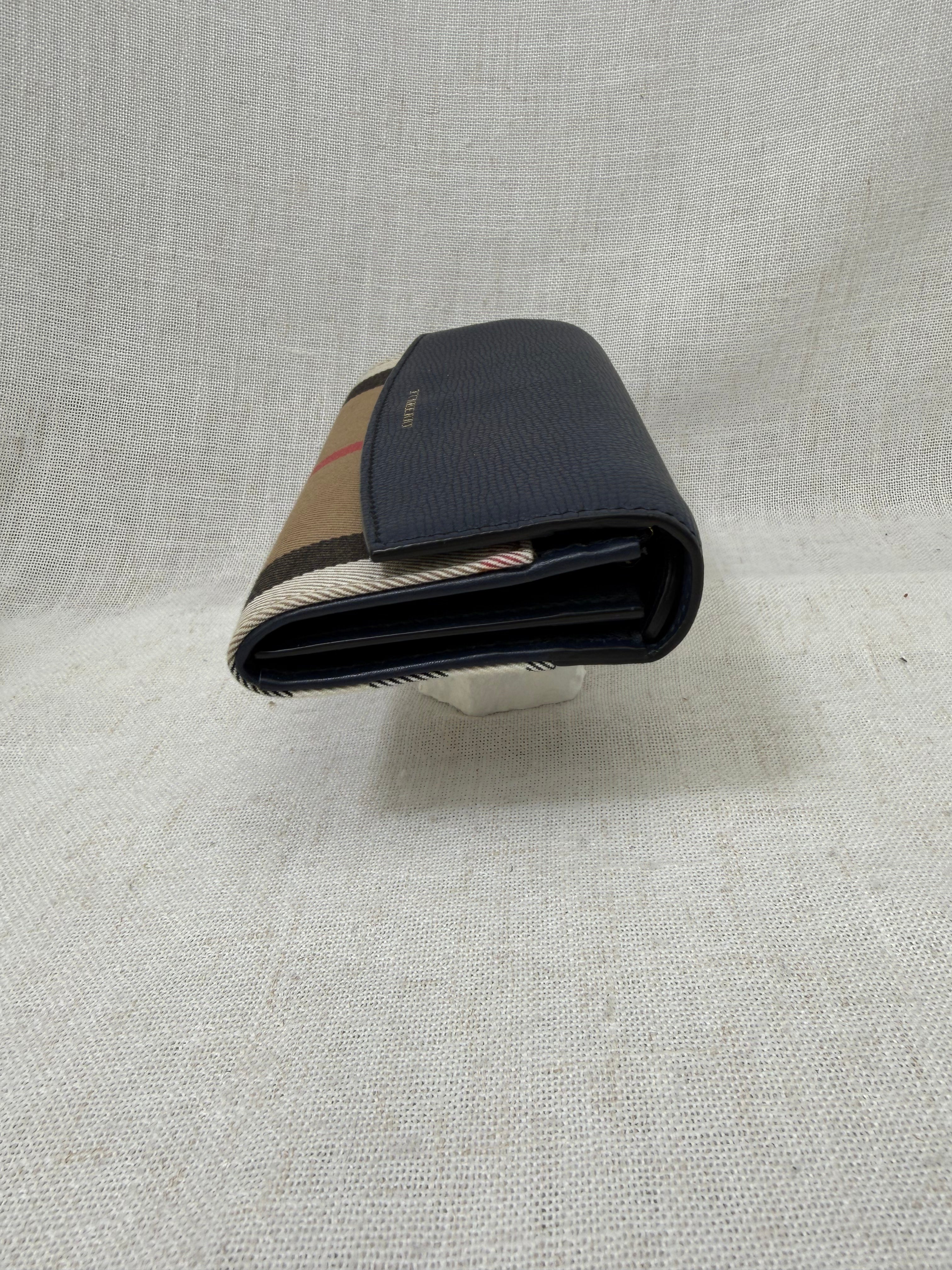 LIKE NEW-  Burberry Navy And Signature House Check Porter Continental  Wallet