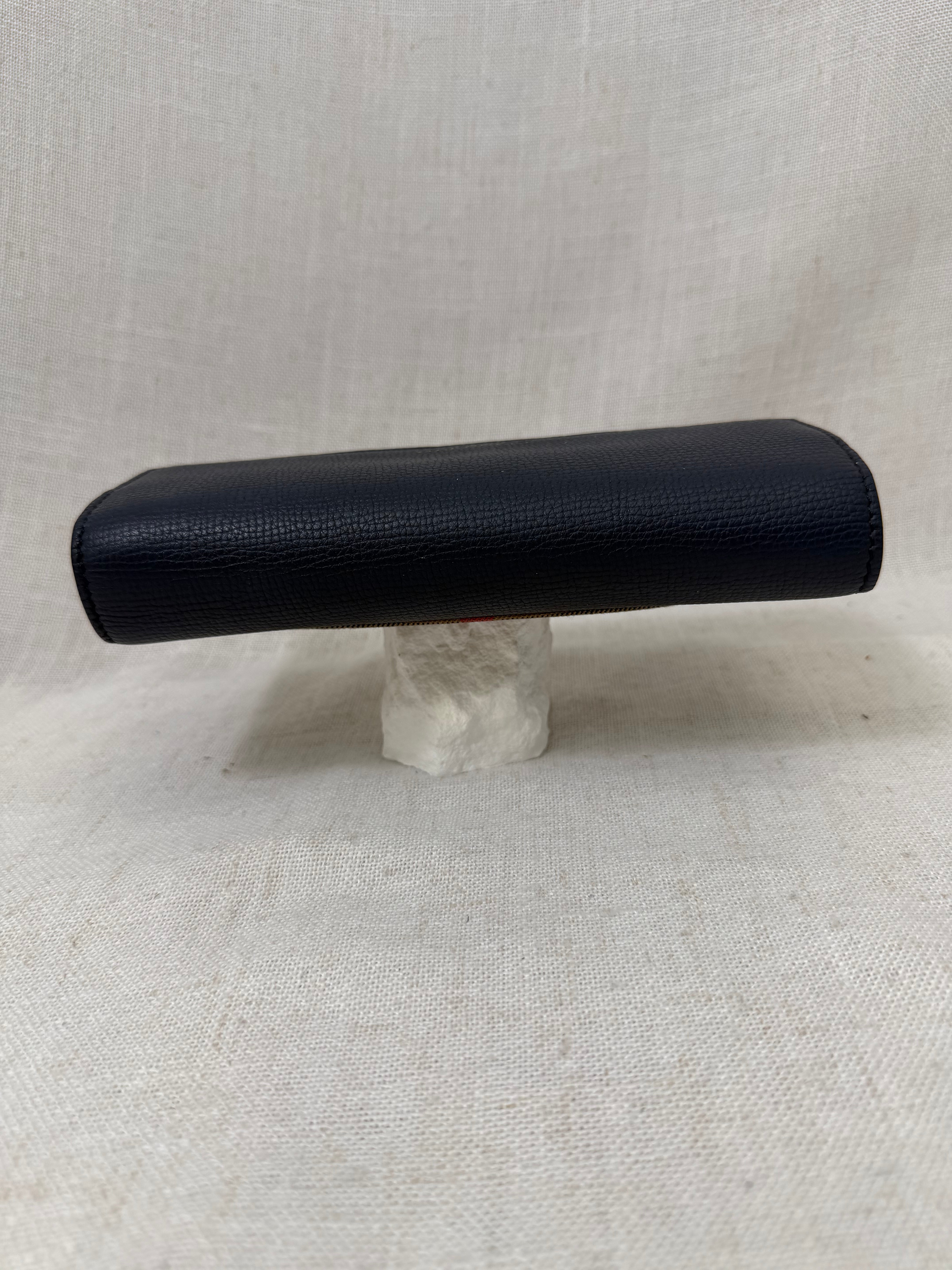 LIKE NEW-  Burberry Navy And Signature House Check Porter Continental  Wallet