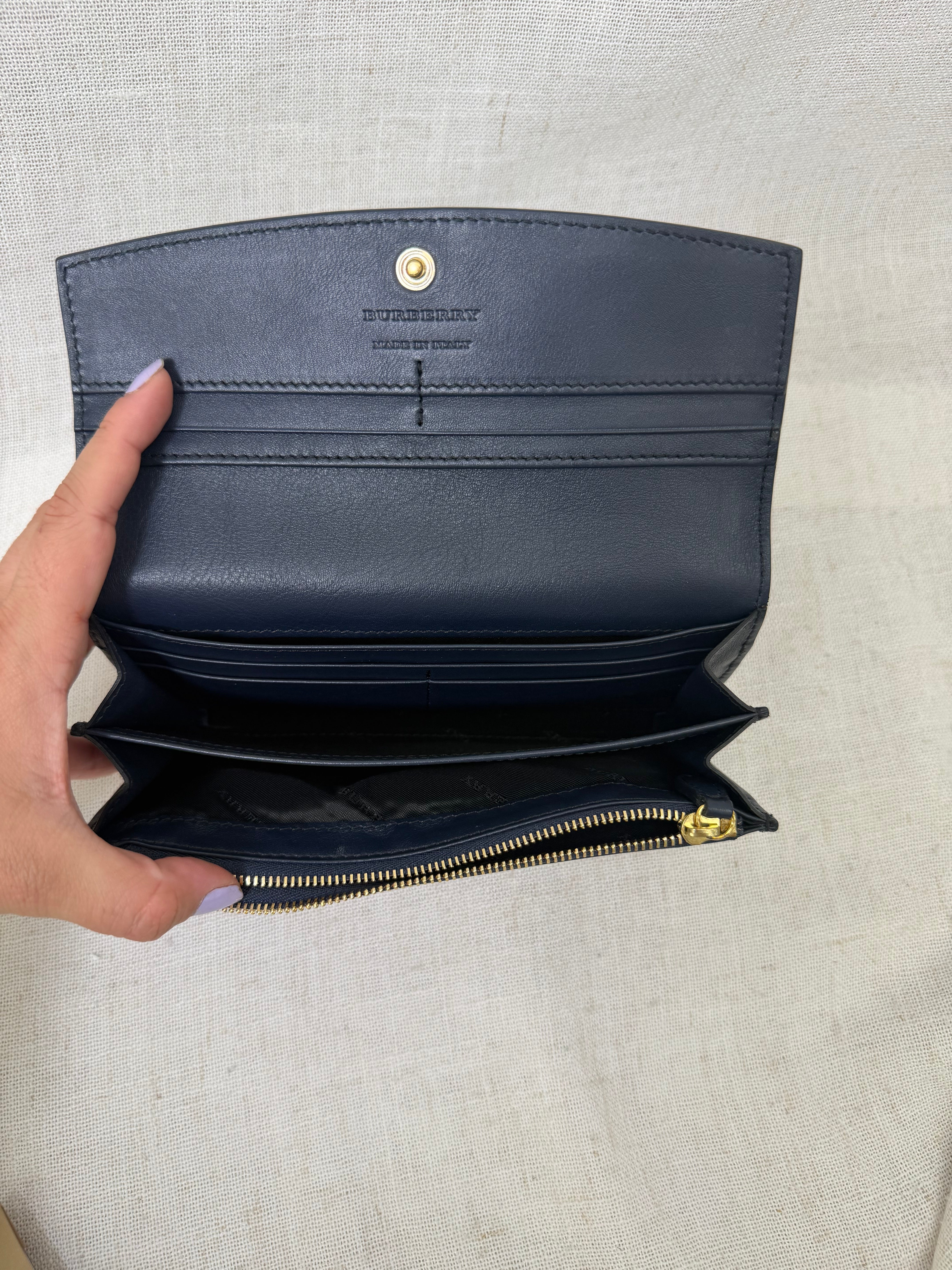 LIKE NEW-  Burberry Navy And Signature House Check Porter Continental  Wallet