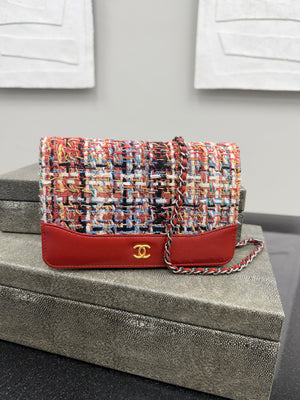 Chanel Brick Red Tweed And Leather Wallet On A Chain