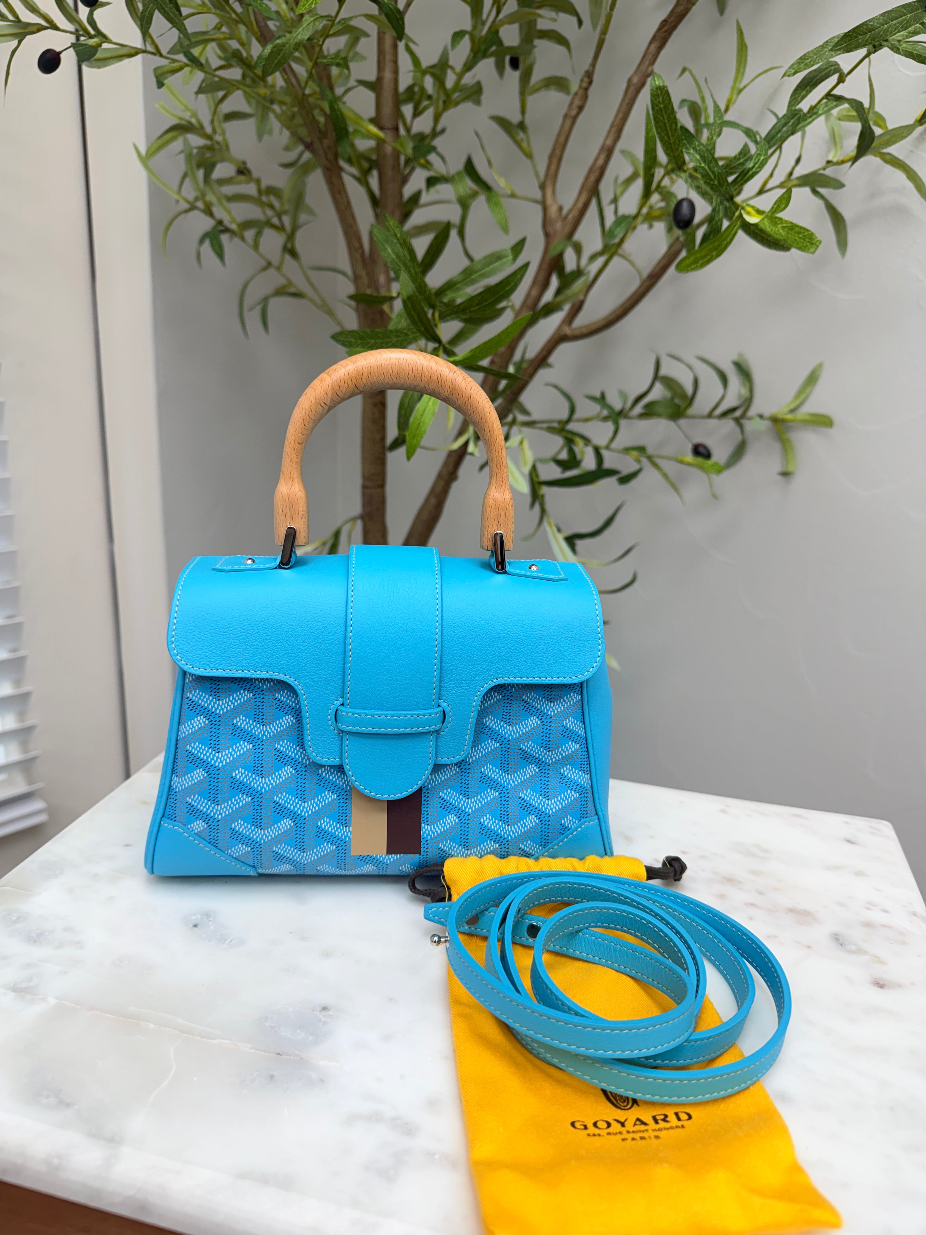 LIKE NEW - Goyard Blue Goyardine And Leather Saigon Top Handle Bag