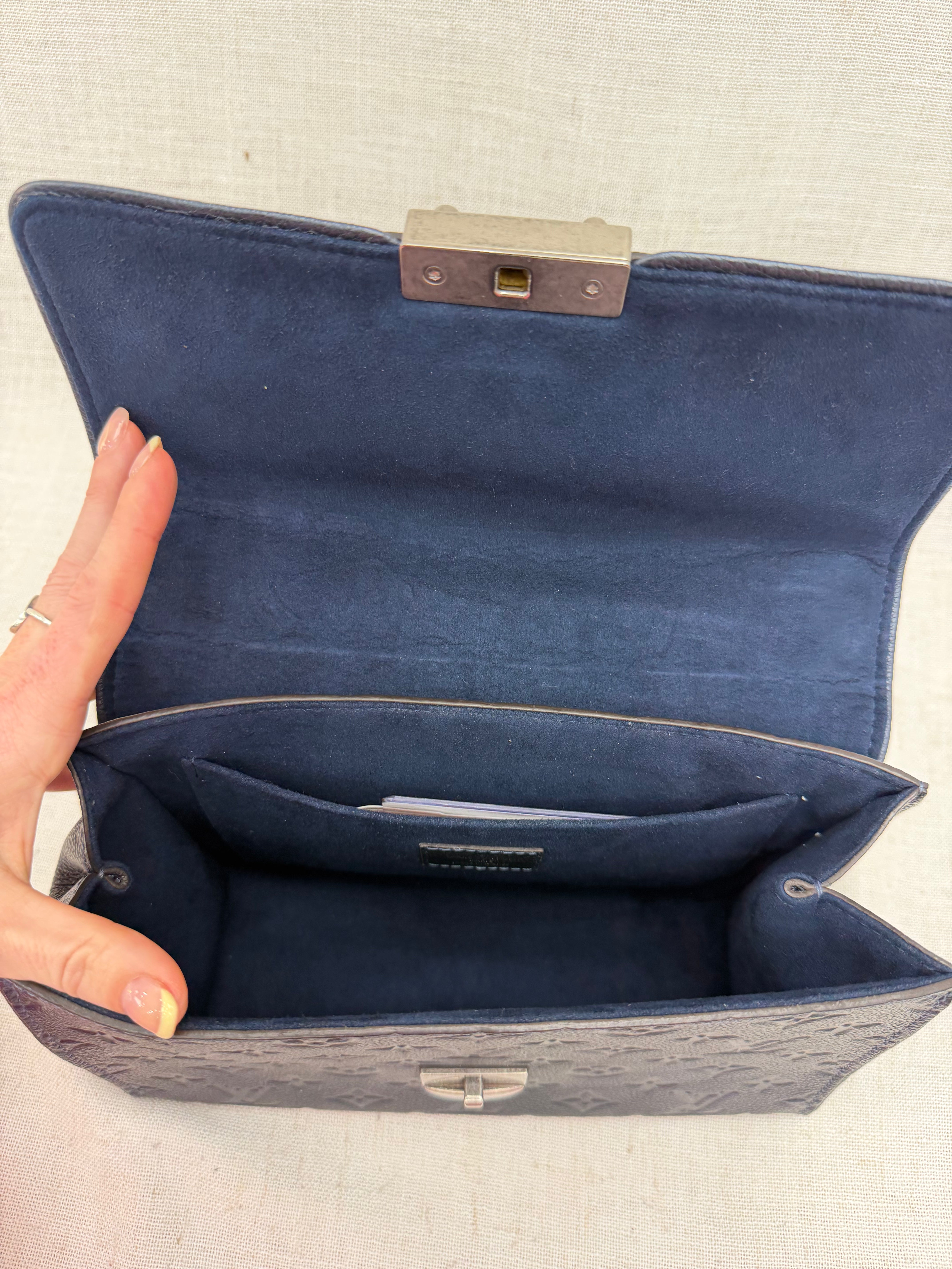 Louis Vuitton Metallic Indigo Blu Empreinte Leather Pins Saint Sulpice PM