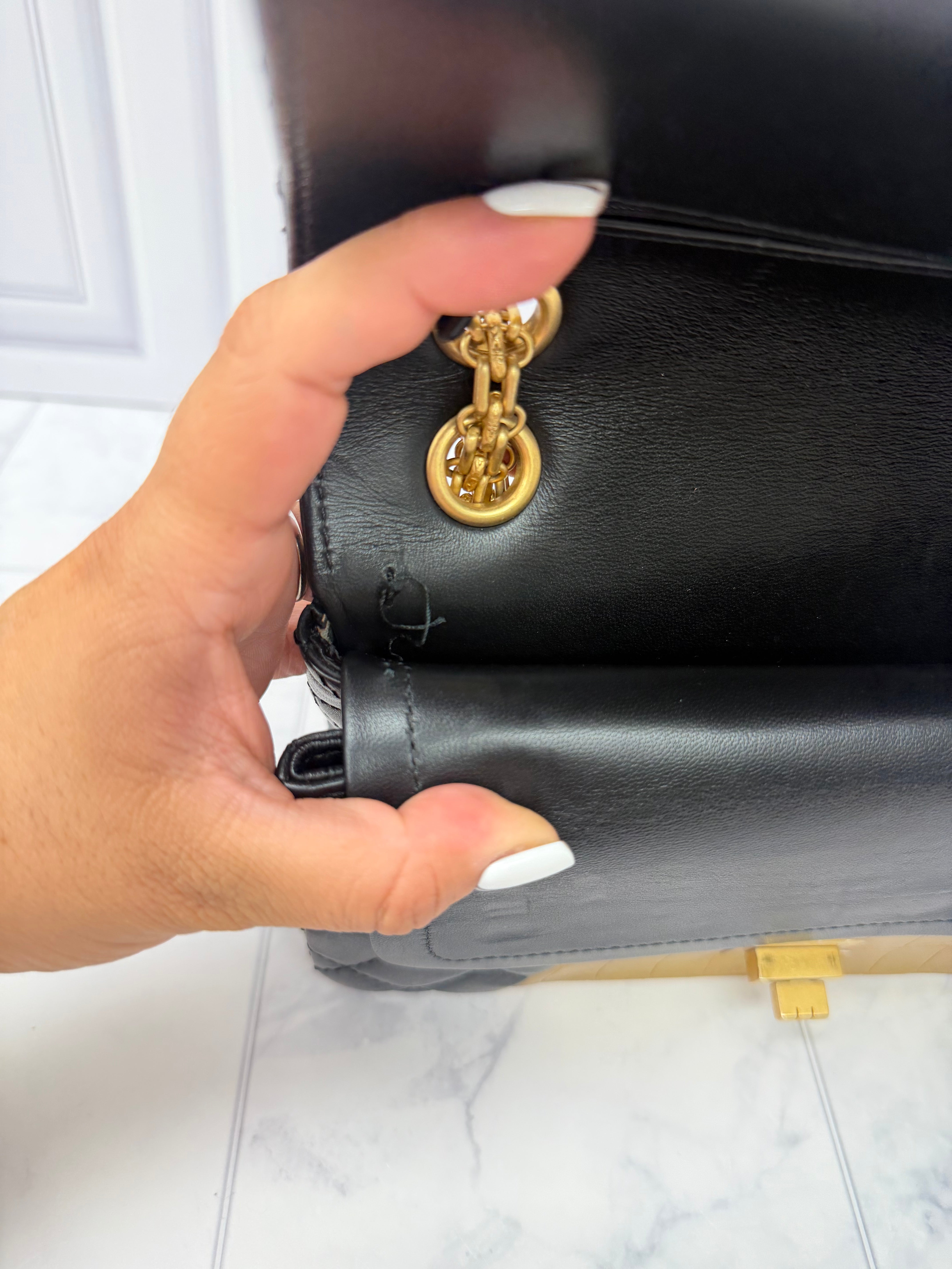 Chanel Black And Gold Lambskin Croc Embossed Medium Reissue Double Flap Bag