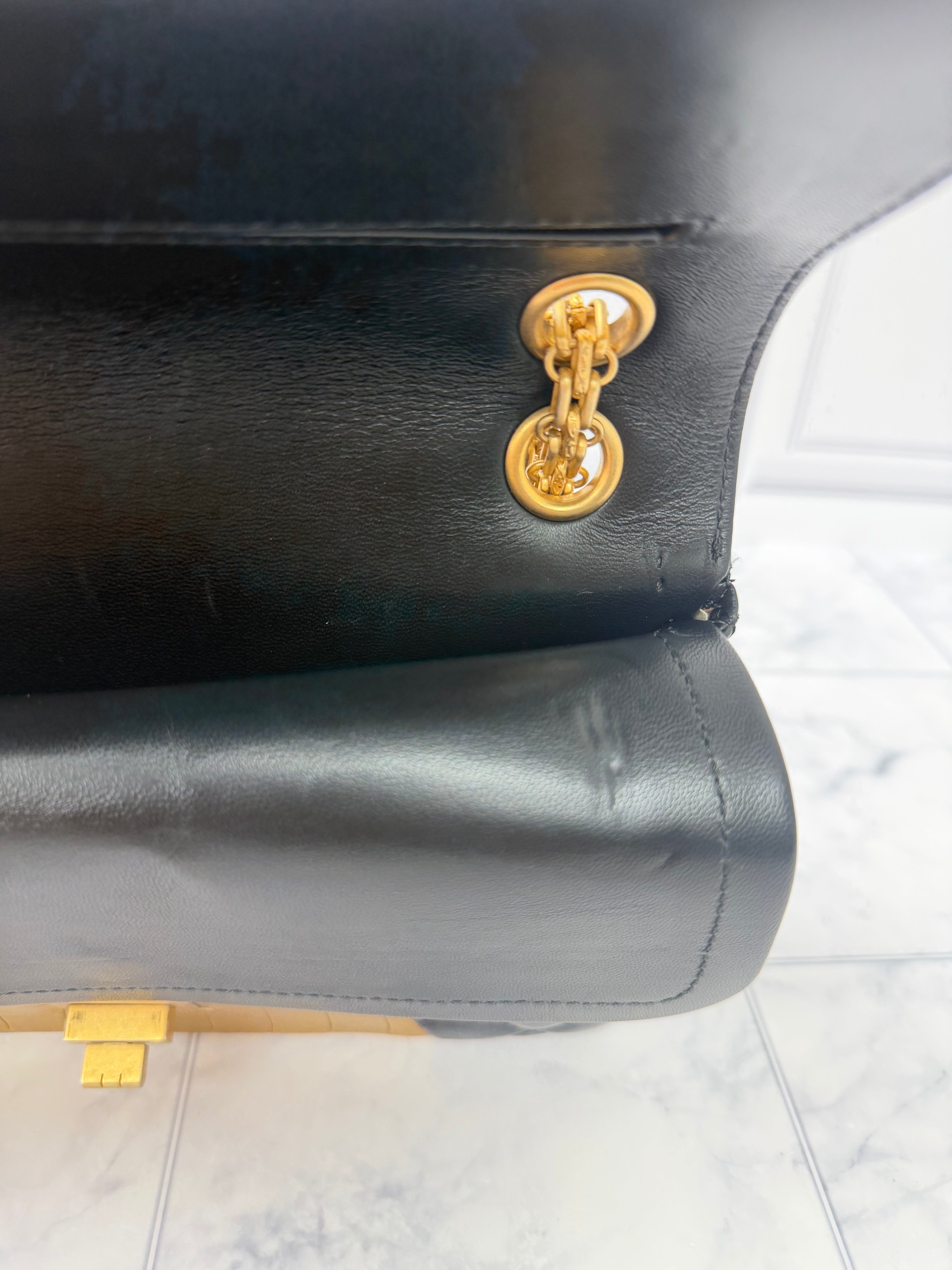 Chanel Black And Gold Lambskin Croc Embossed Medium Reissue Double Flap Bag