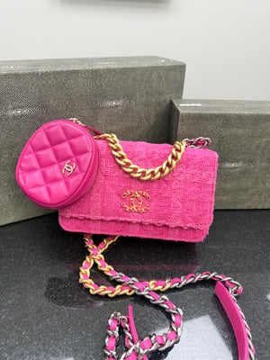 Chanel Hot Pink Tweed Wallet On A Chain