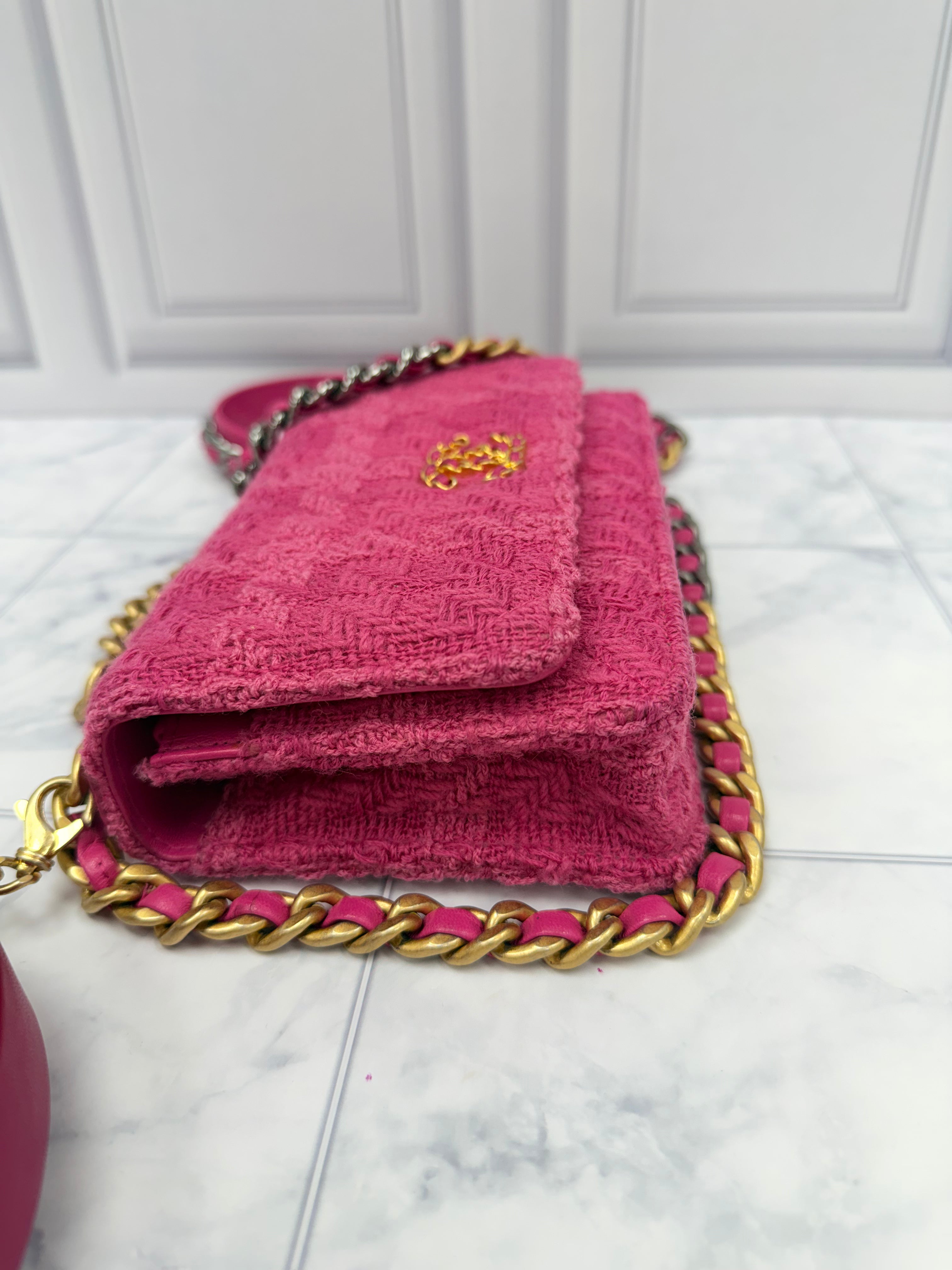Chanel Hot Pink Tweed Wallet On A Chain
