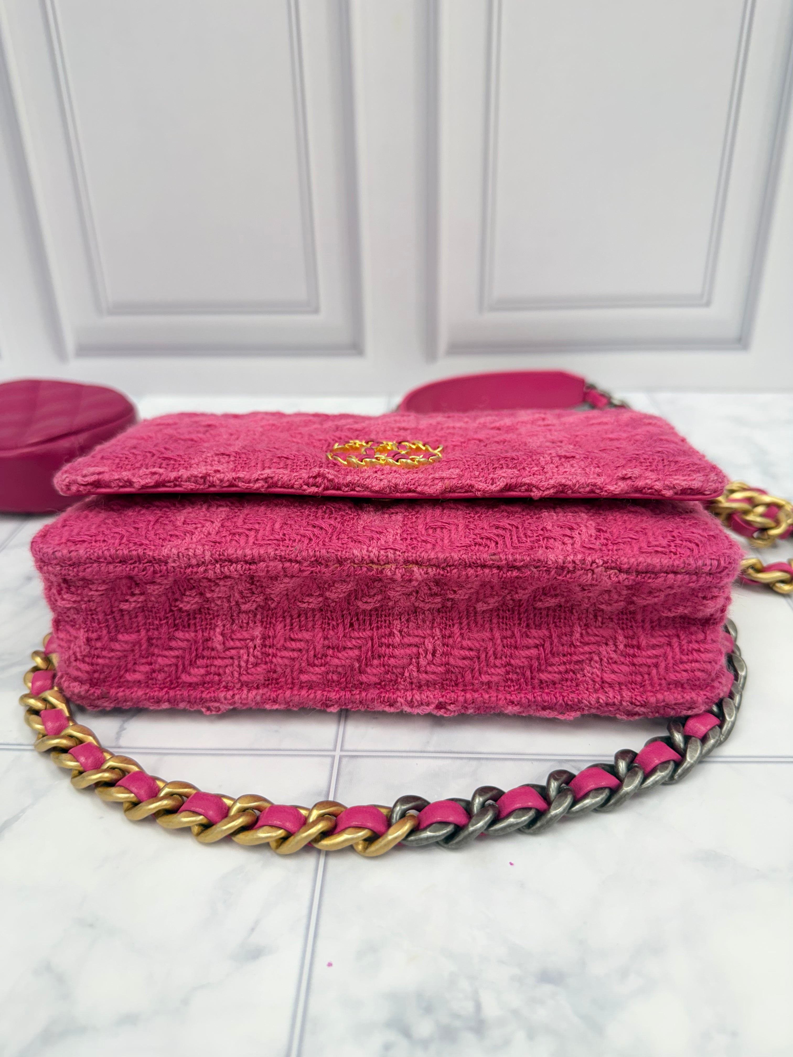 Chanel Hot Pink Tweed Wallet On A Chain