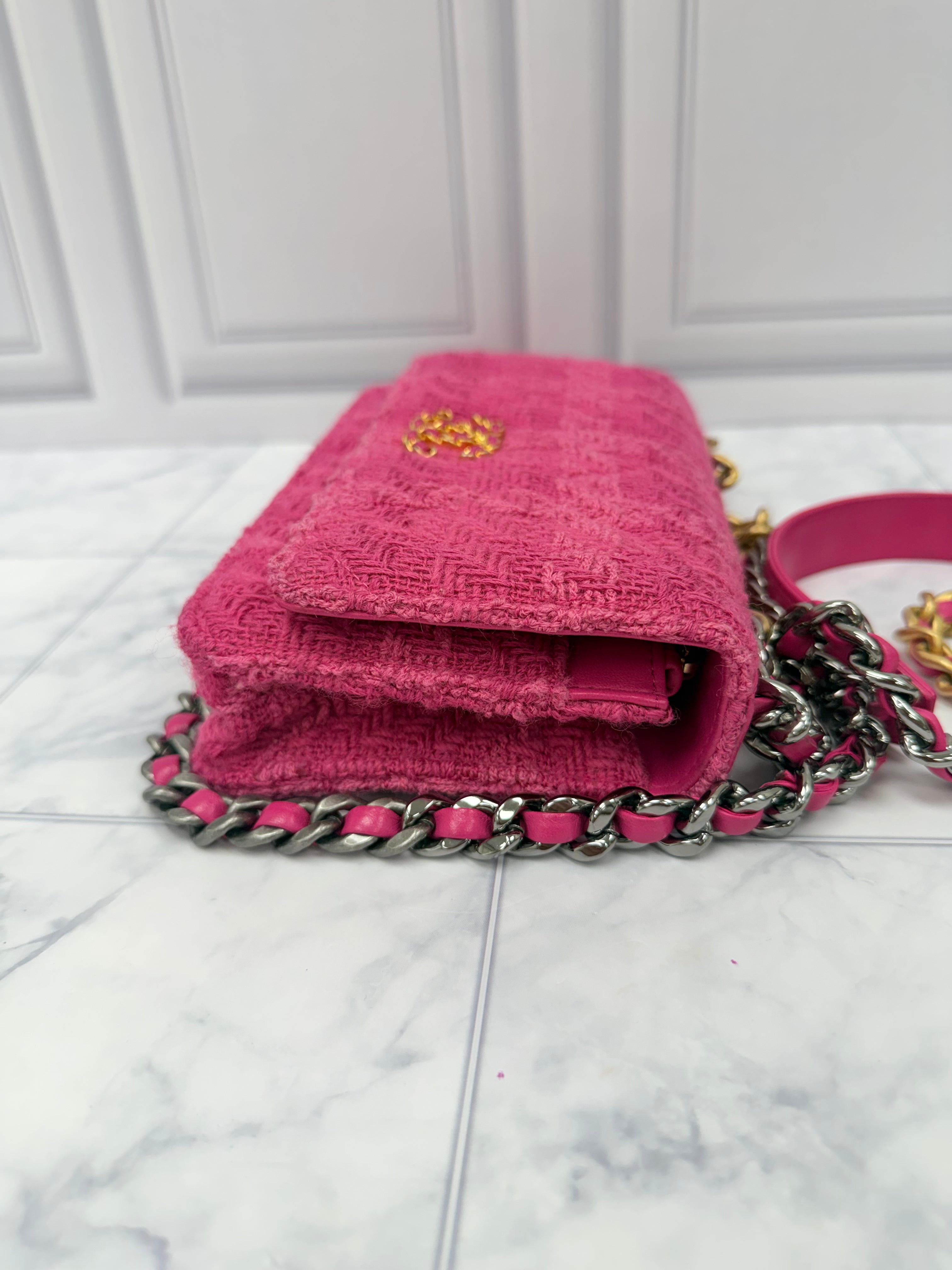 Chanel Hot Pink Tweed Wallet On A Chain