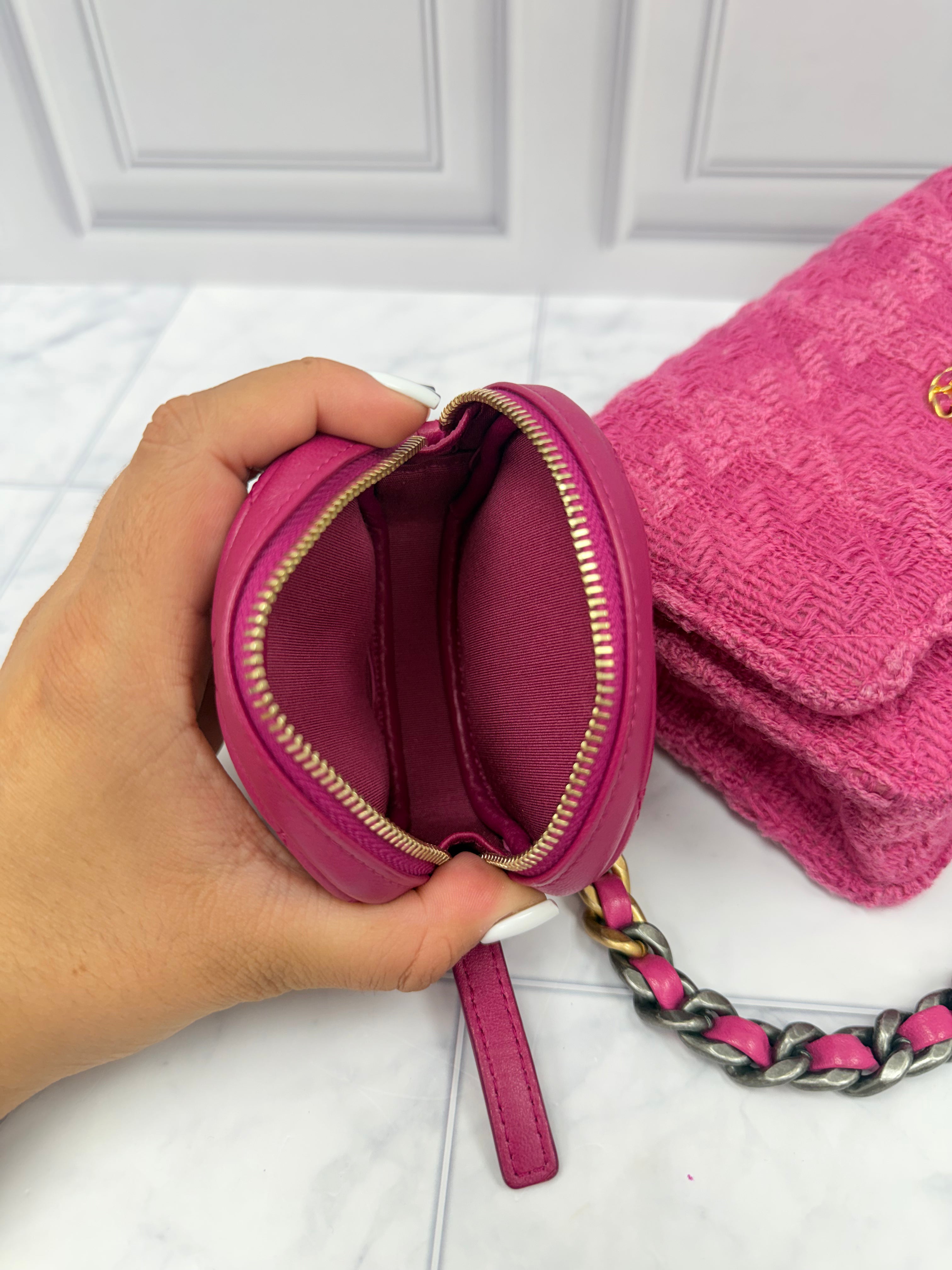 Chanel Hot Pink Tweed Wallet On A Chain