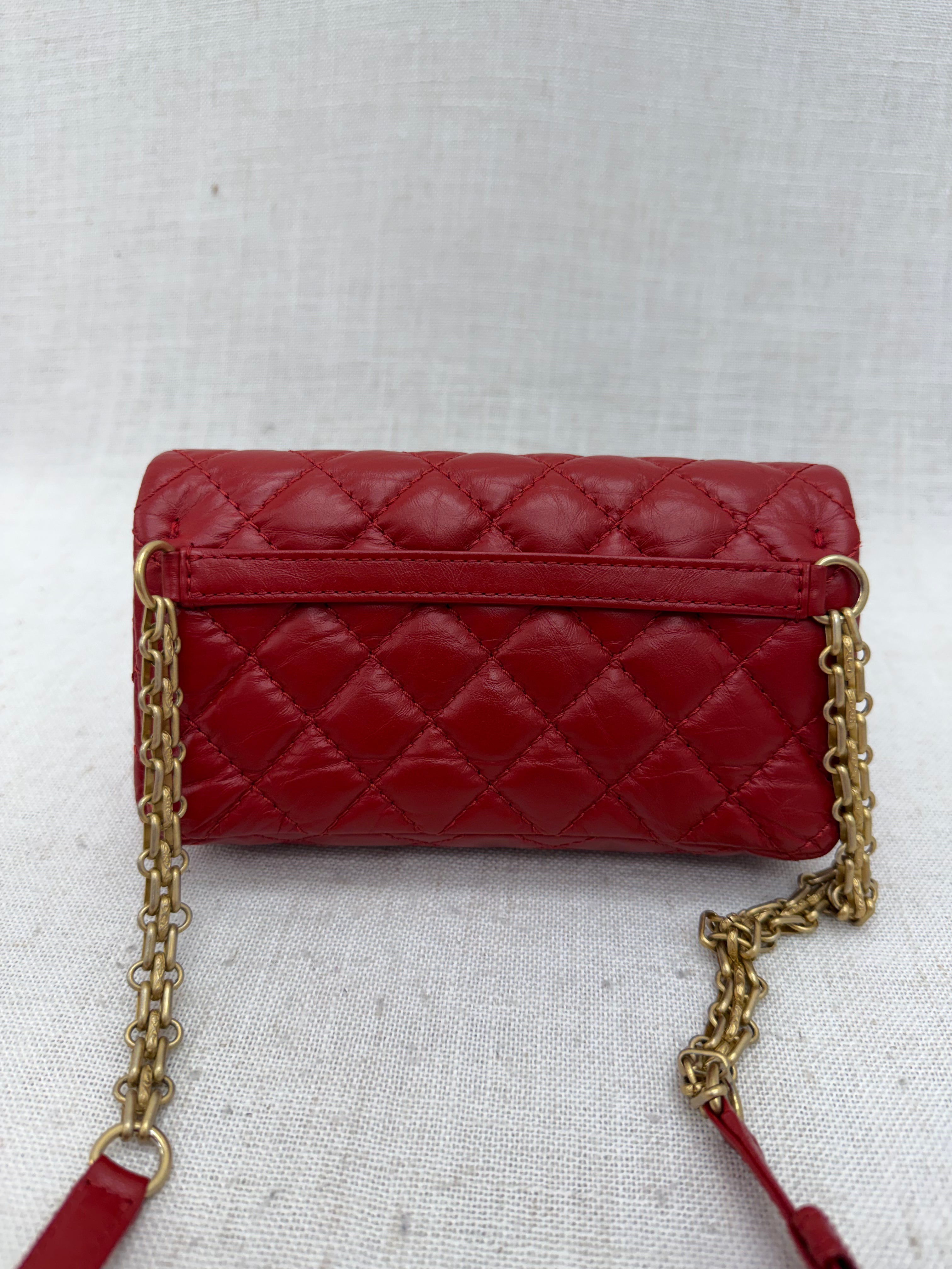 Chanel Red Aged Calfskin Quilted 2.55 Belt Bag
