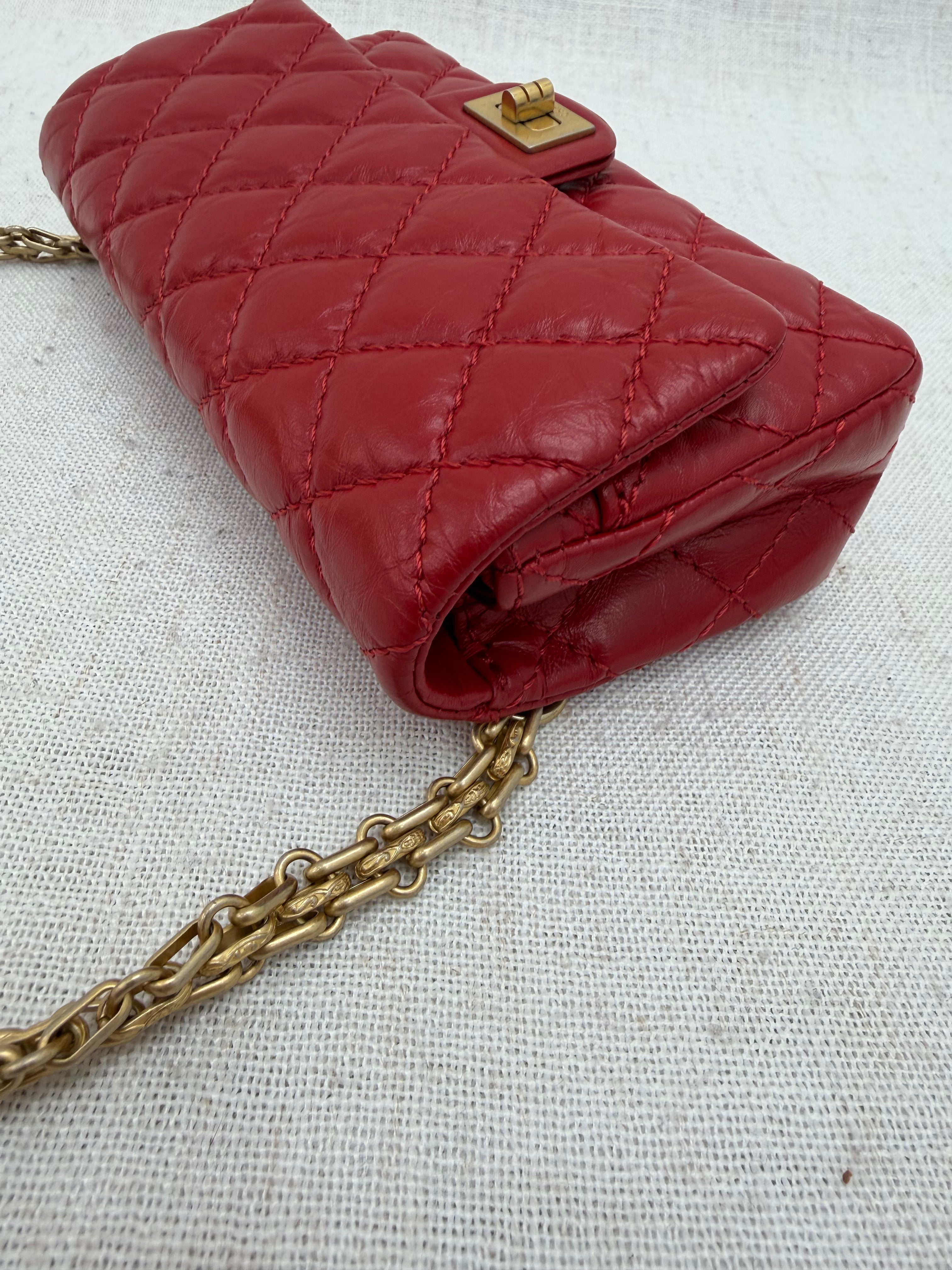 Chanel Red Aged Calfskin Quilted 2.55 Belt Bag