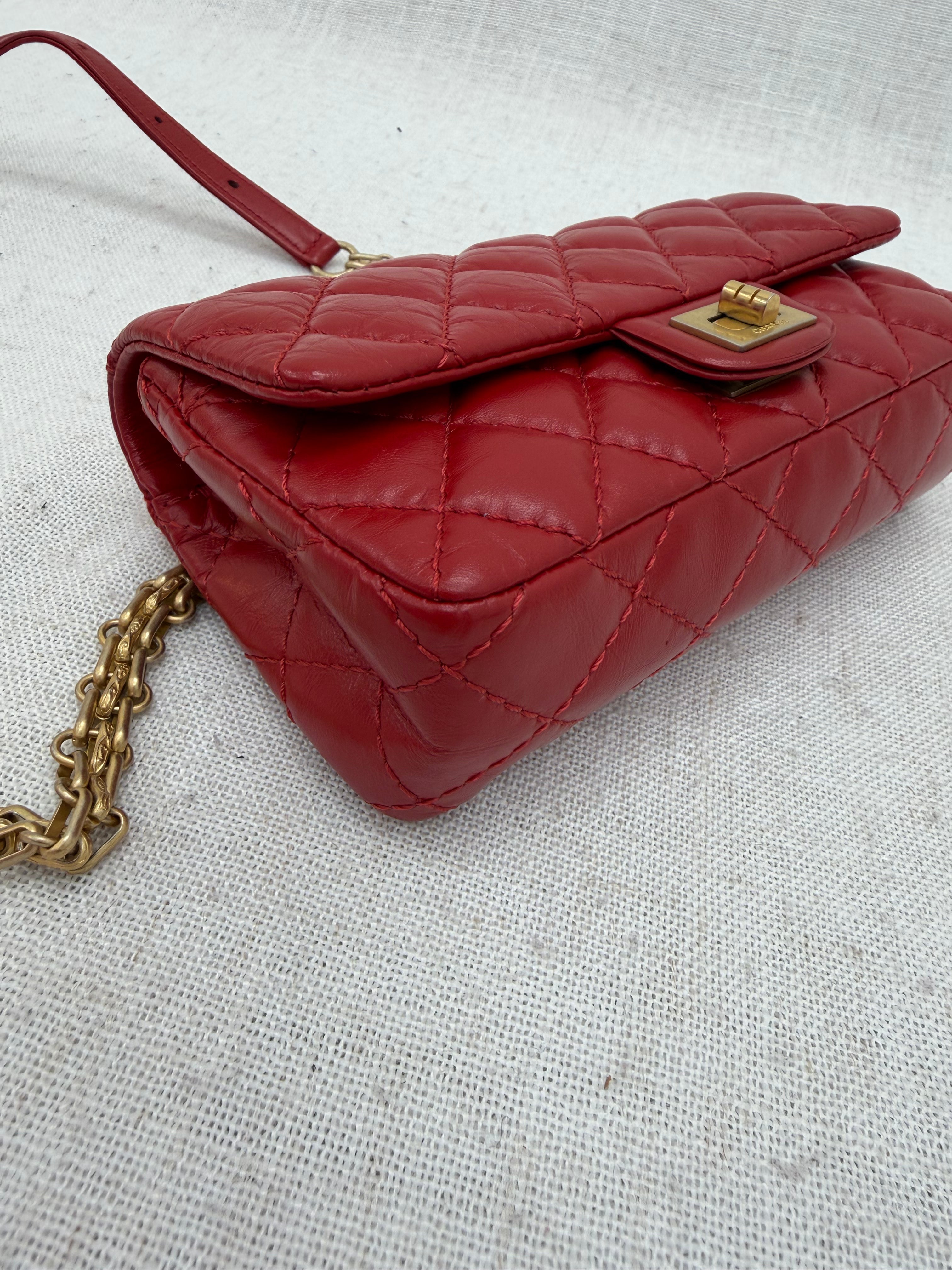 Chanel Red Aged Calfskin Quilted 2.55 Belt Bag
