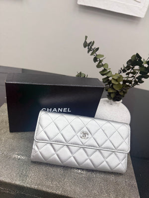Chanel Silver Quilted Leather Flap Wallet
