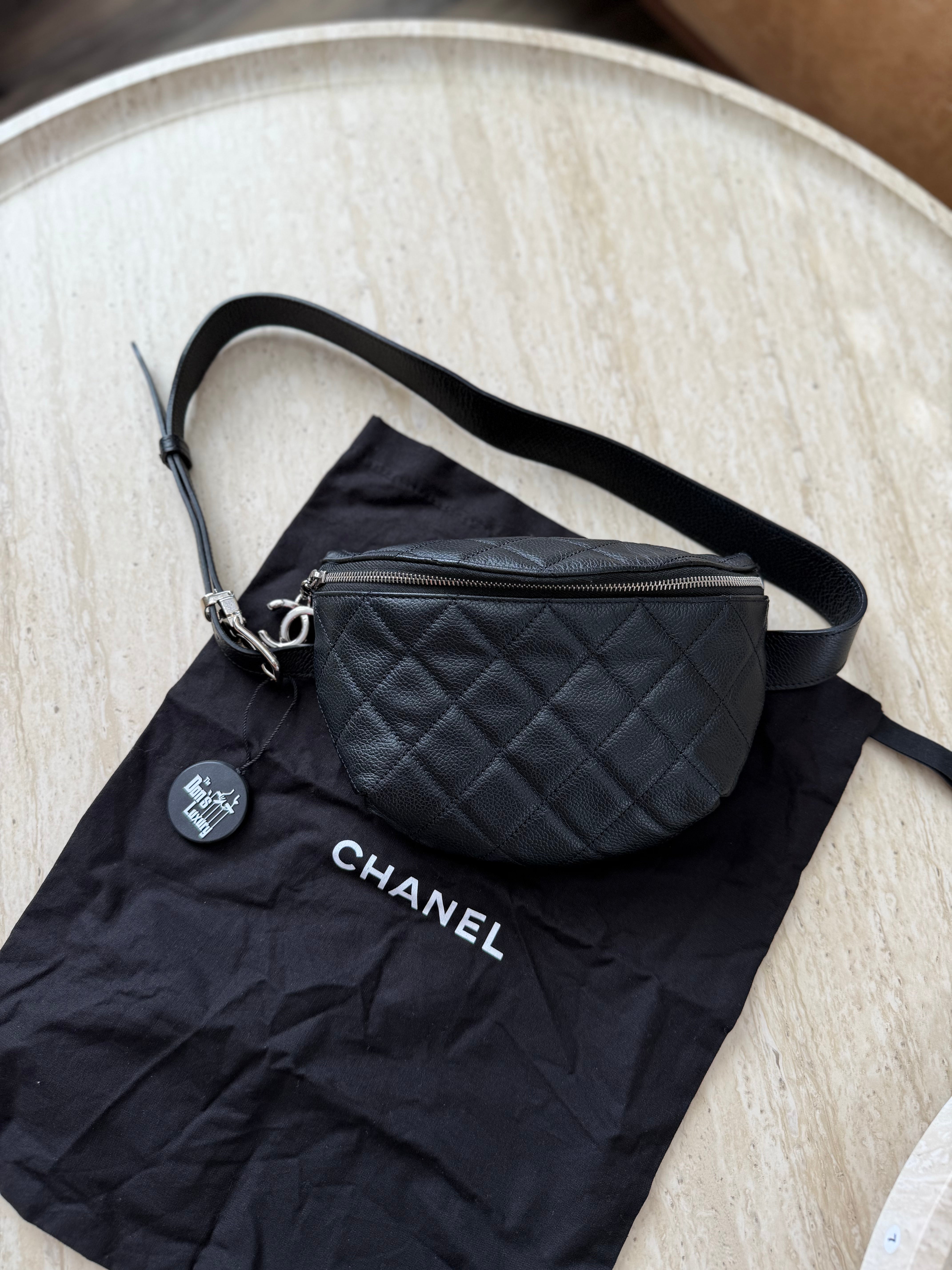 Chanel Uniform Black Quilted Caviar Belt Bag