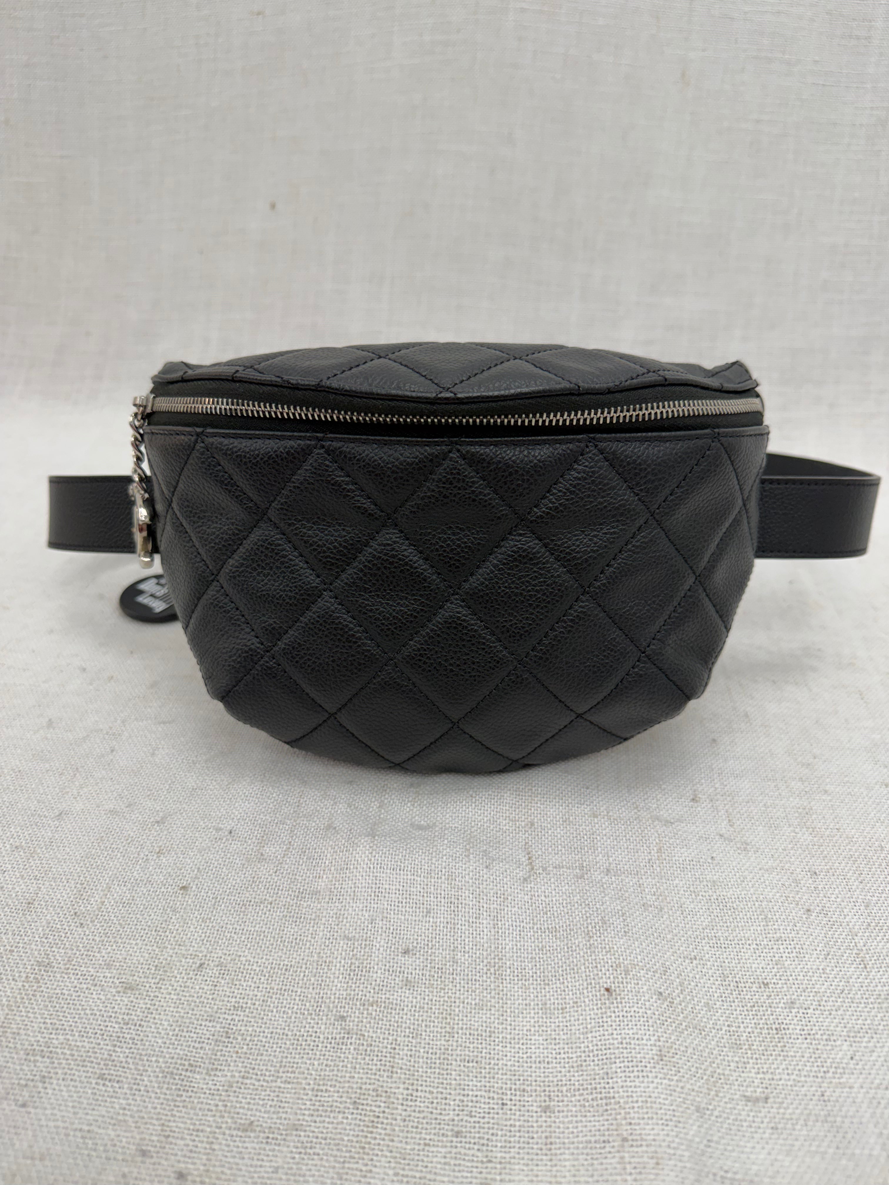 Chanel Uniform Black Quilted Caviar Belt Bag