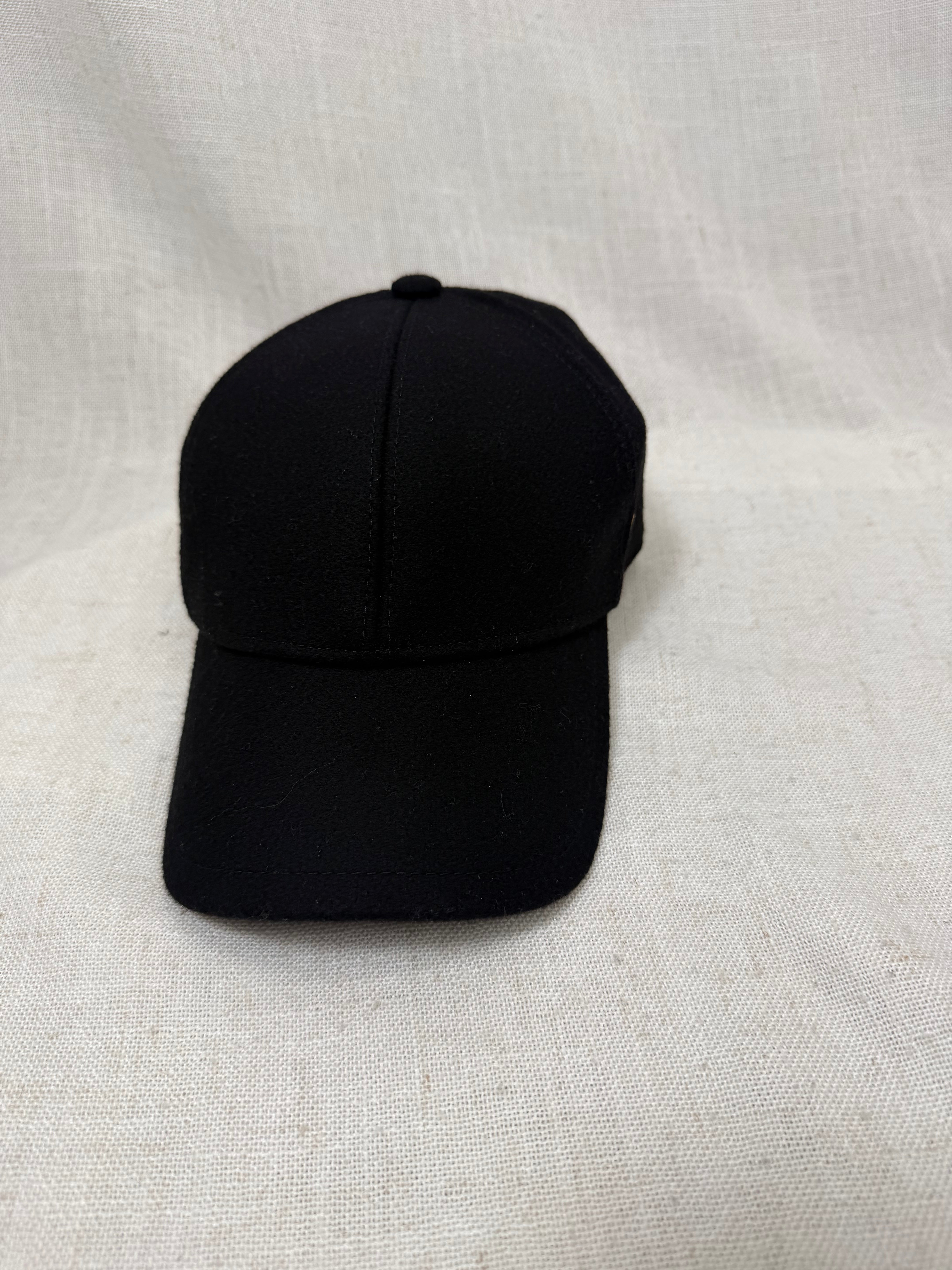 Saint Laurent YSL Black Wool Felt Gold Monogram Baseball Cap