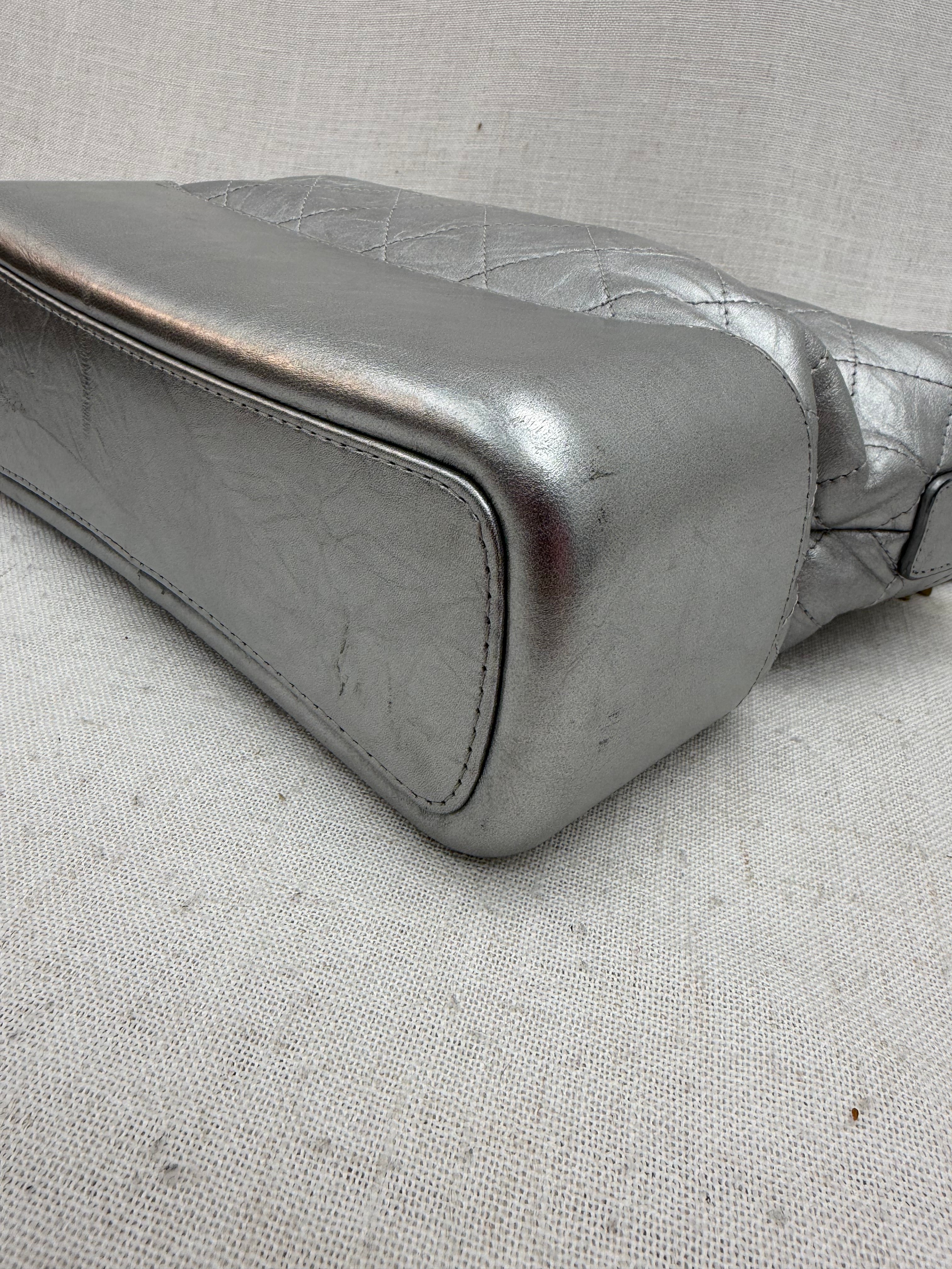 Chanel Metallic Silver Quilted Lambskin Large Gabrielle Hobo Bag