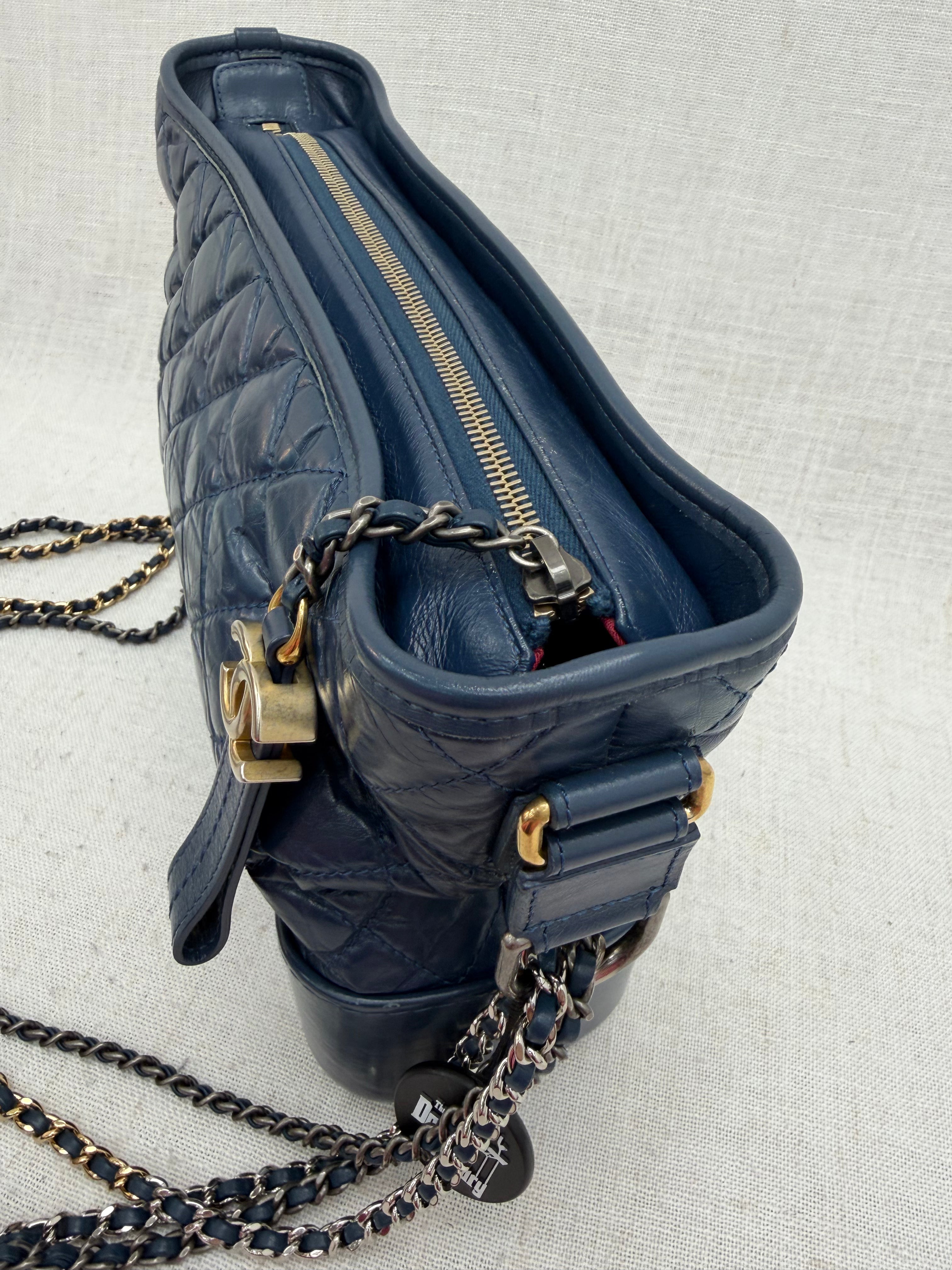 Chanel Navy Blue Quilted Lambskin Large Gabrielle Hobo Bag