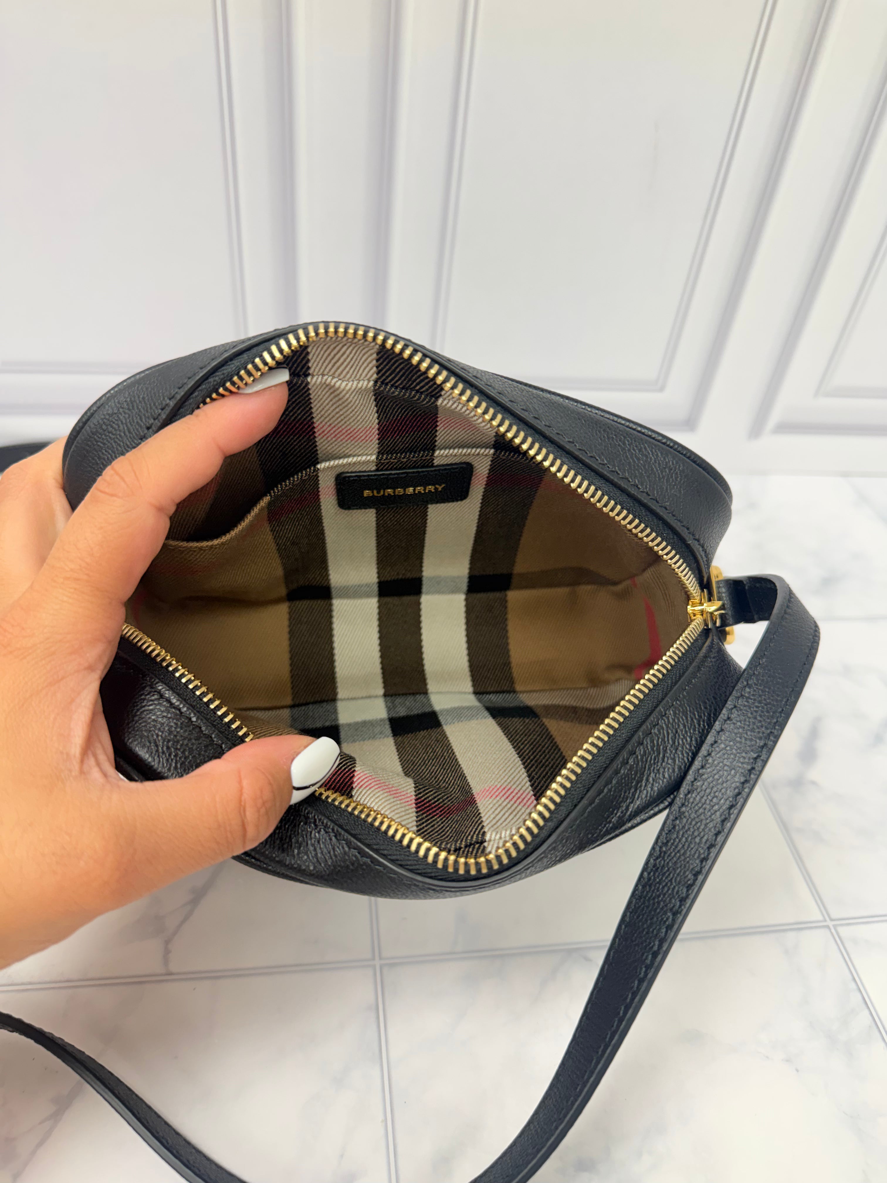 BRAND NEW - Burberry Black Grained Leather Camera Bag