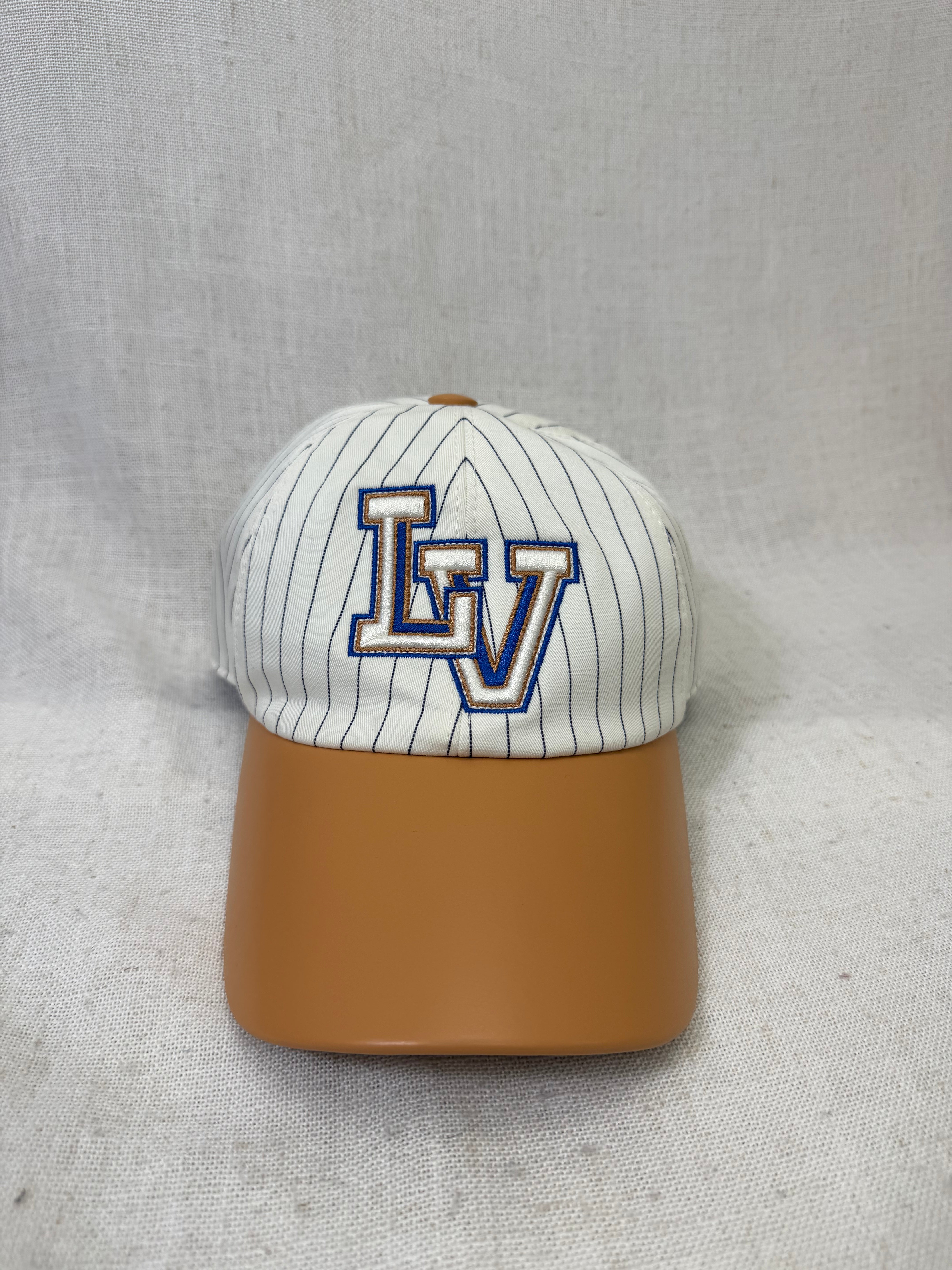 Louis Vuitton White Pinstripes and Brown Leather Varsity Cap