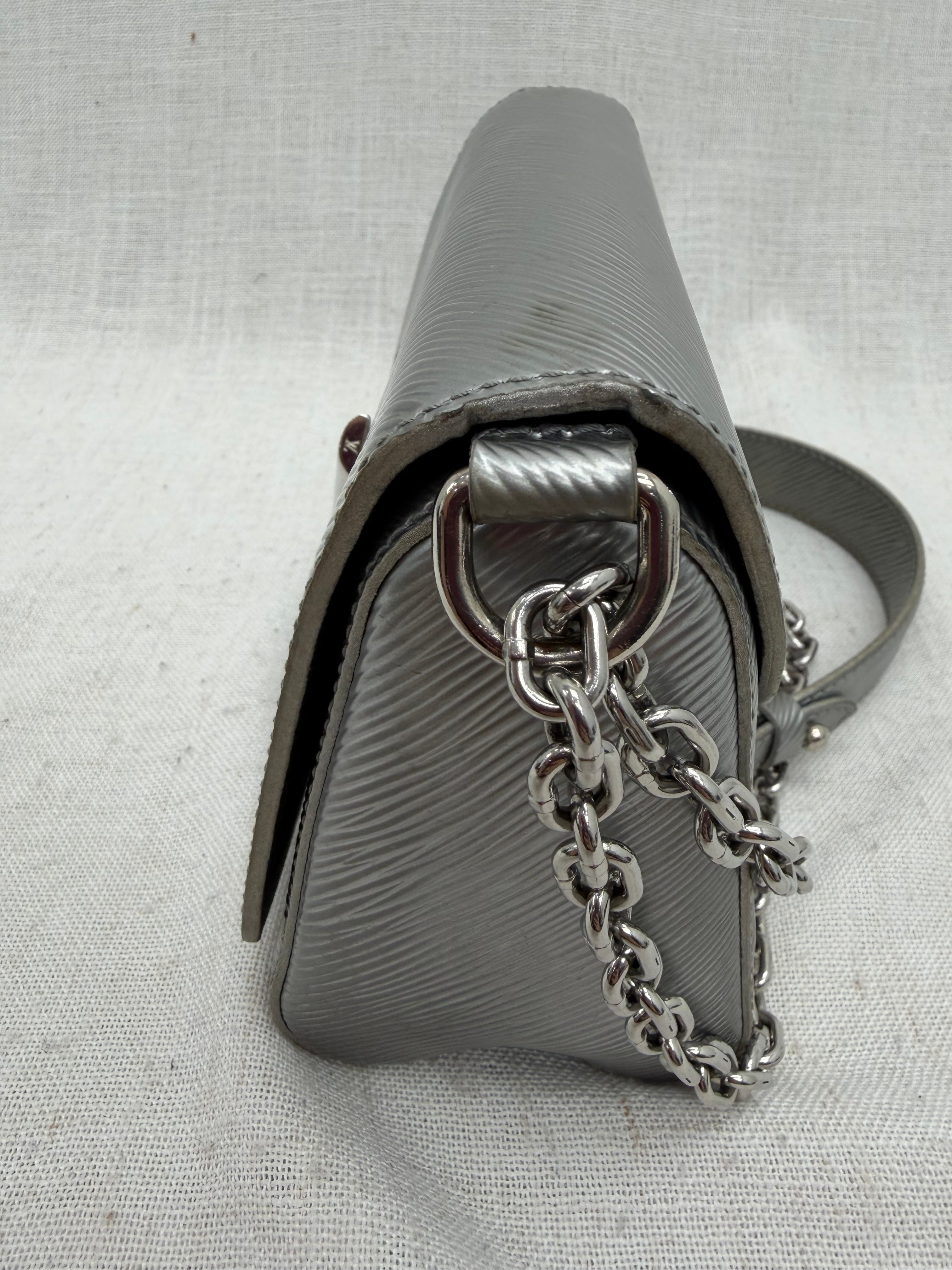 Louis Vuitton Silver Epi Leather Twist PM Chain Bag