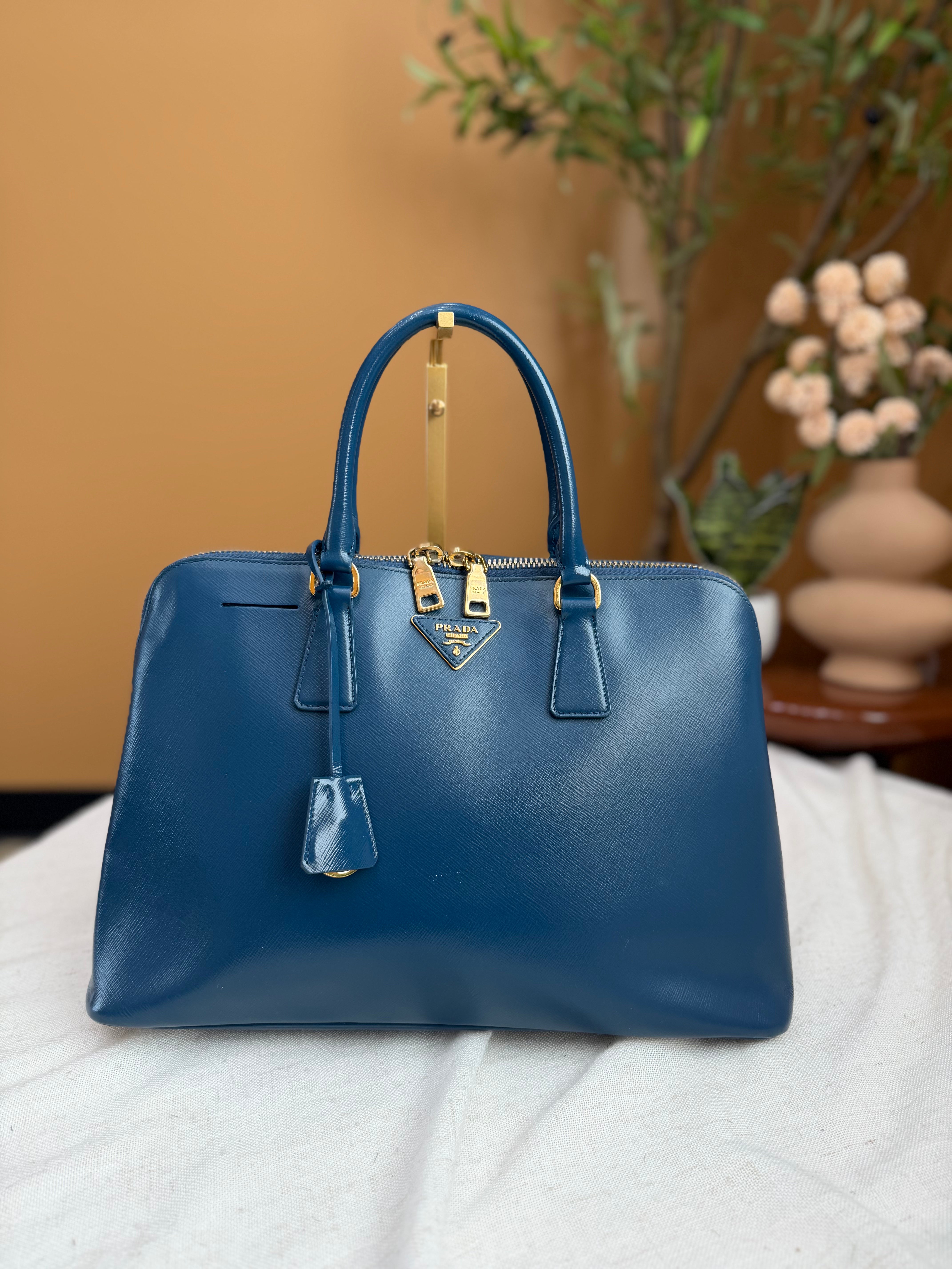 Prada Blue Saffiano Leather Promenade Tote Bag
