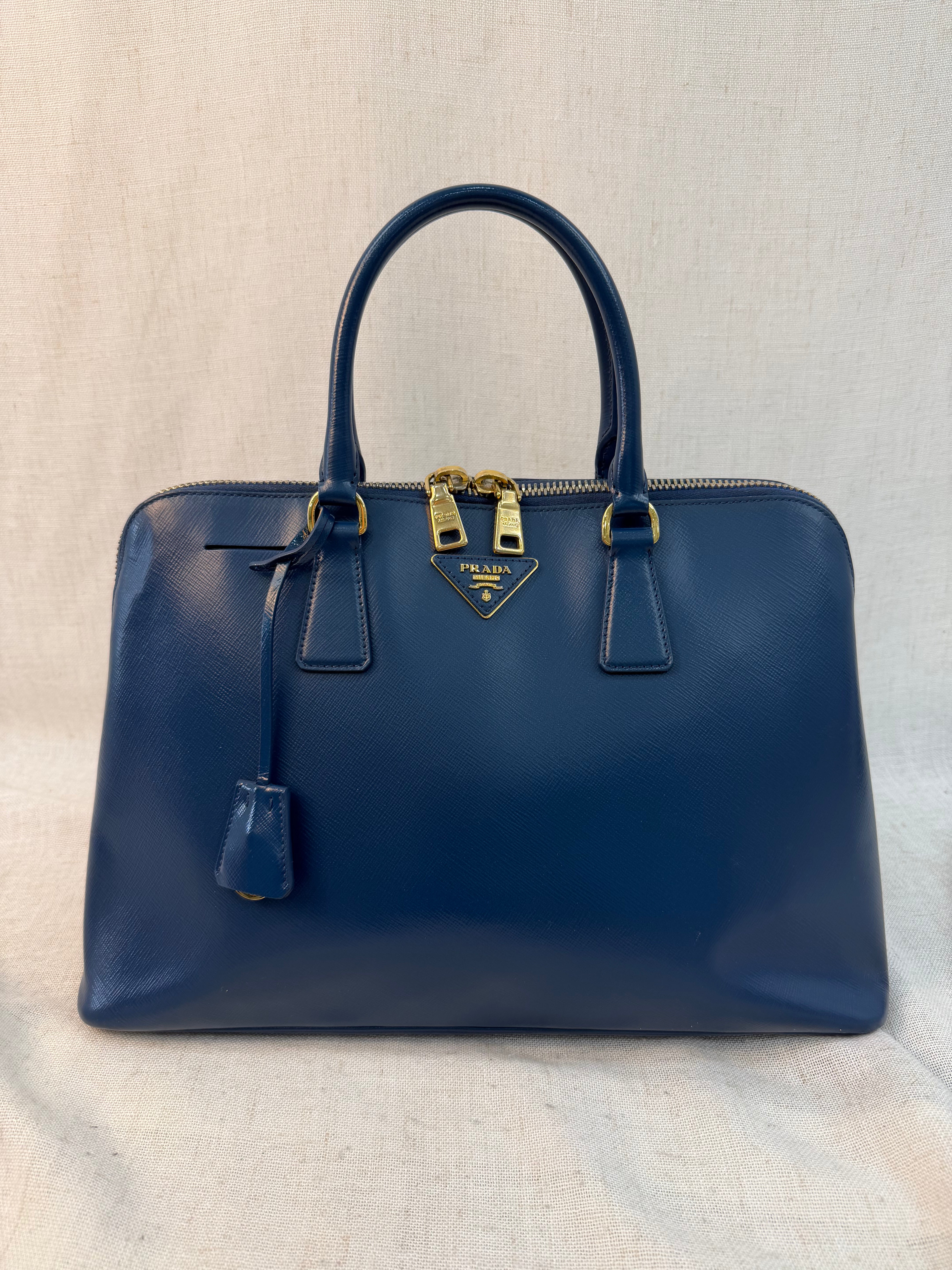 Prada Blue Saffiano Leather Promenade Tote Bag