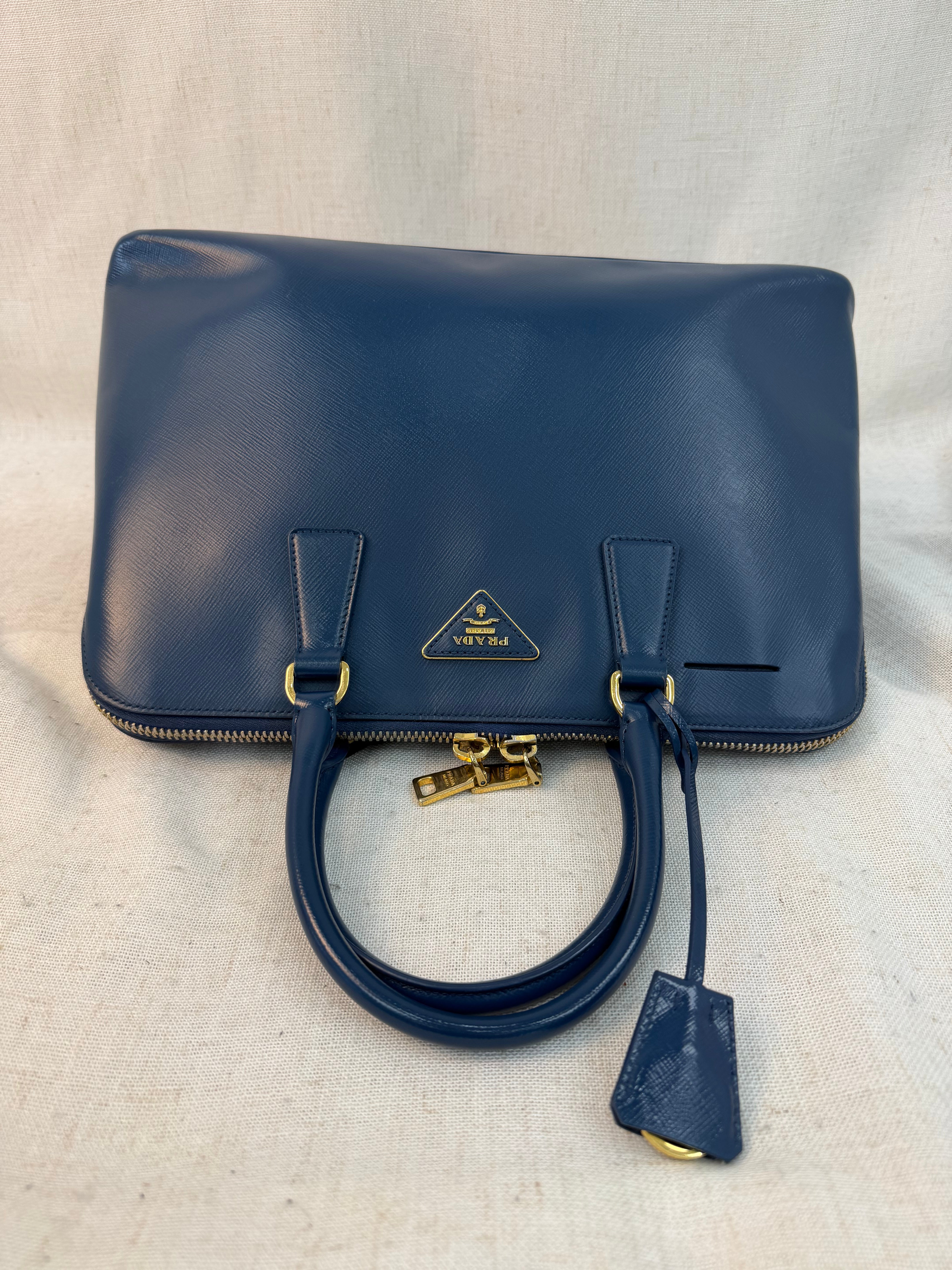 Prada Blue Saffiano Leather Promenade Tote Bag