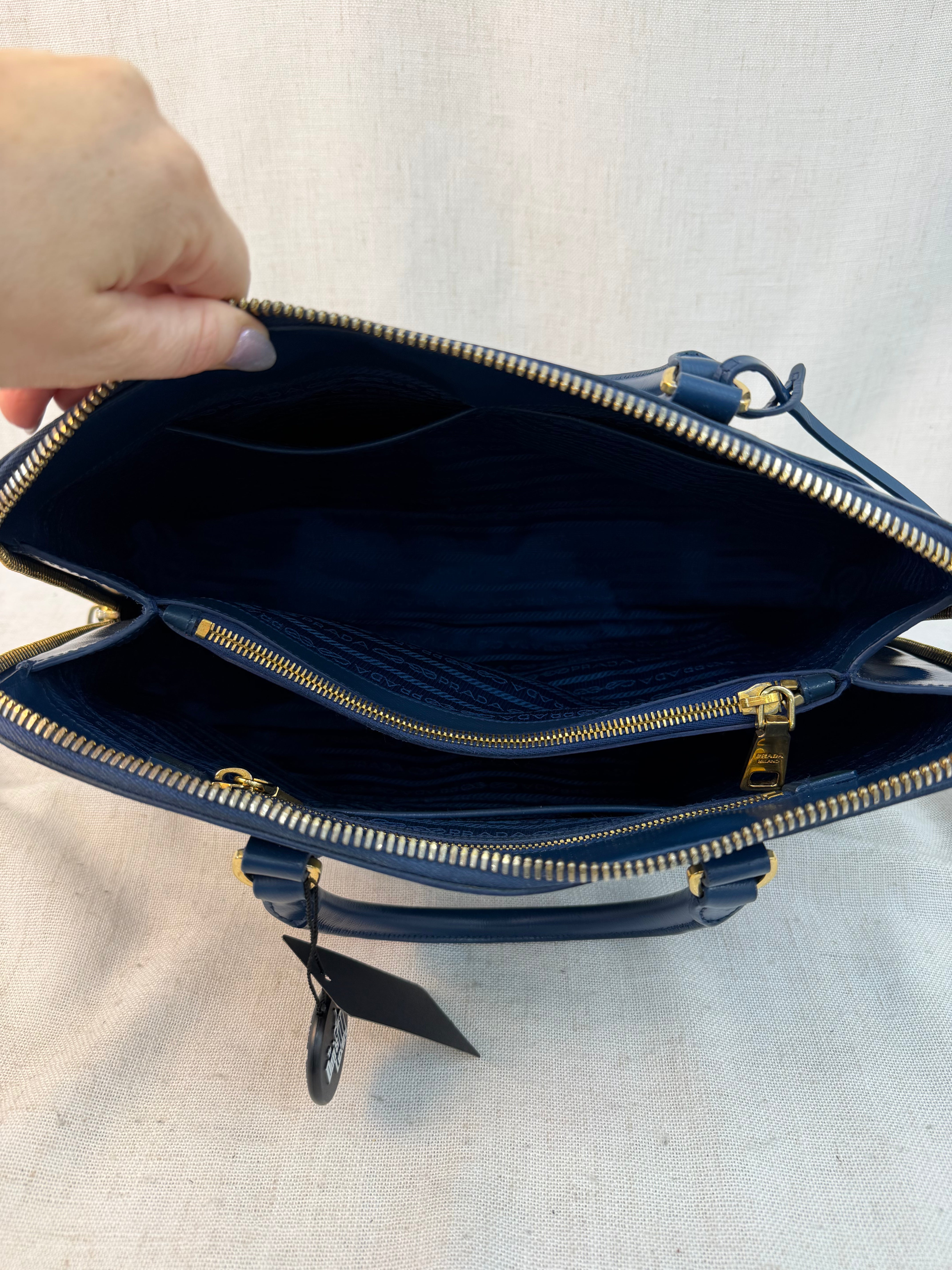 Prada Blue Saffiano Leather Promenade Tote Bag