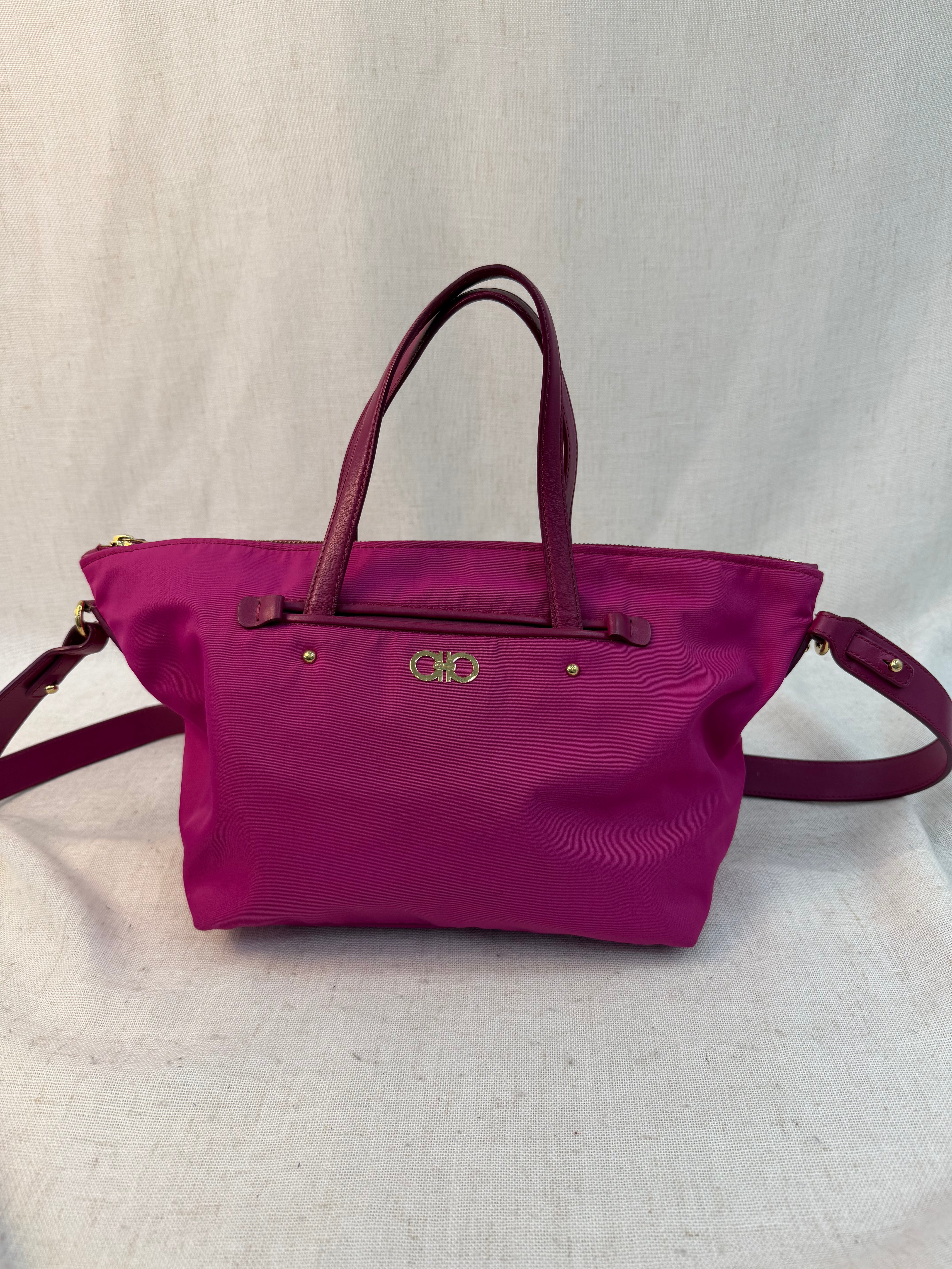 Salvatore Ferragamo Pink Nylon Two Way Tote Bag