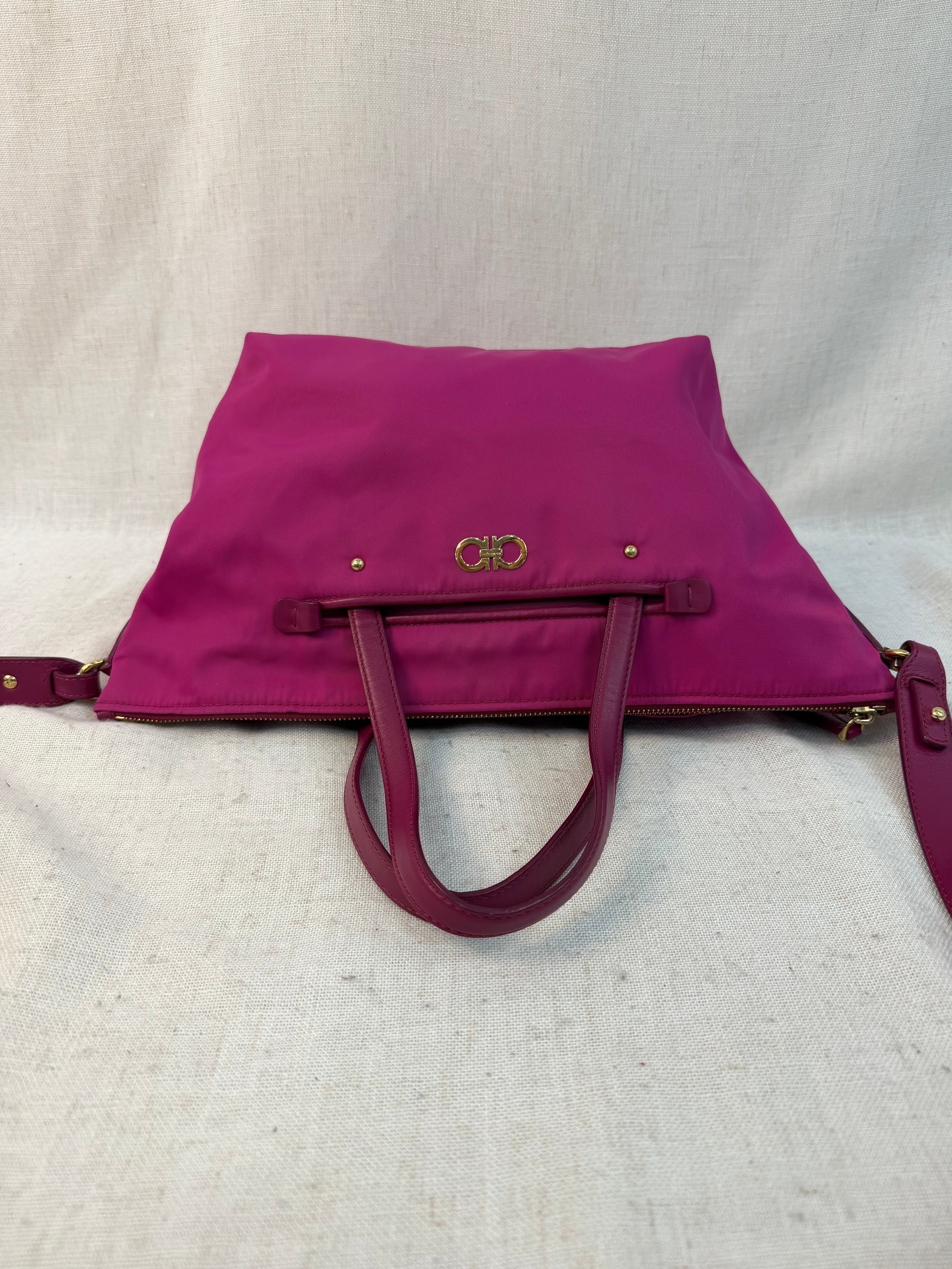Salvatore Ferragamo Pink Nylon Two Way Tote Bag