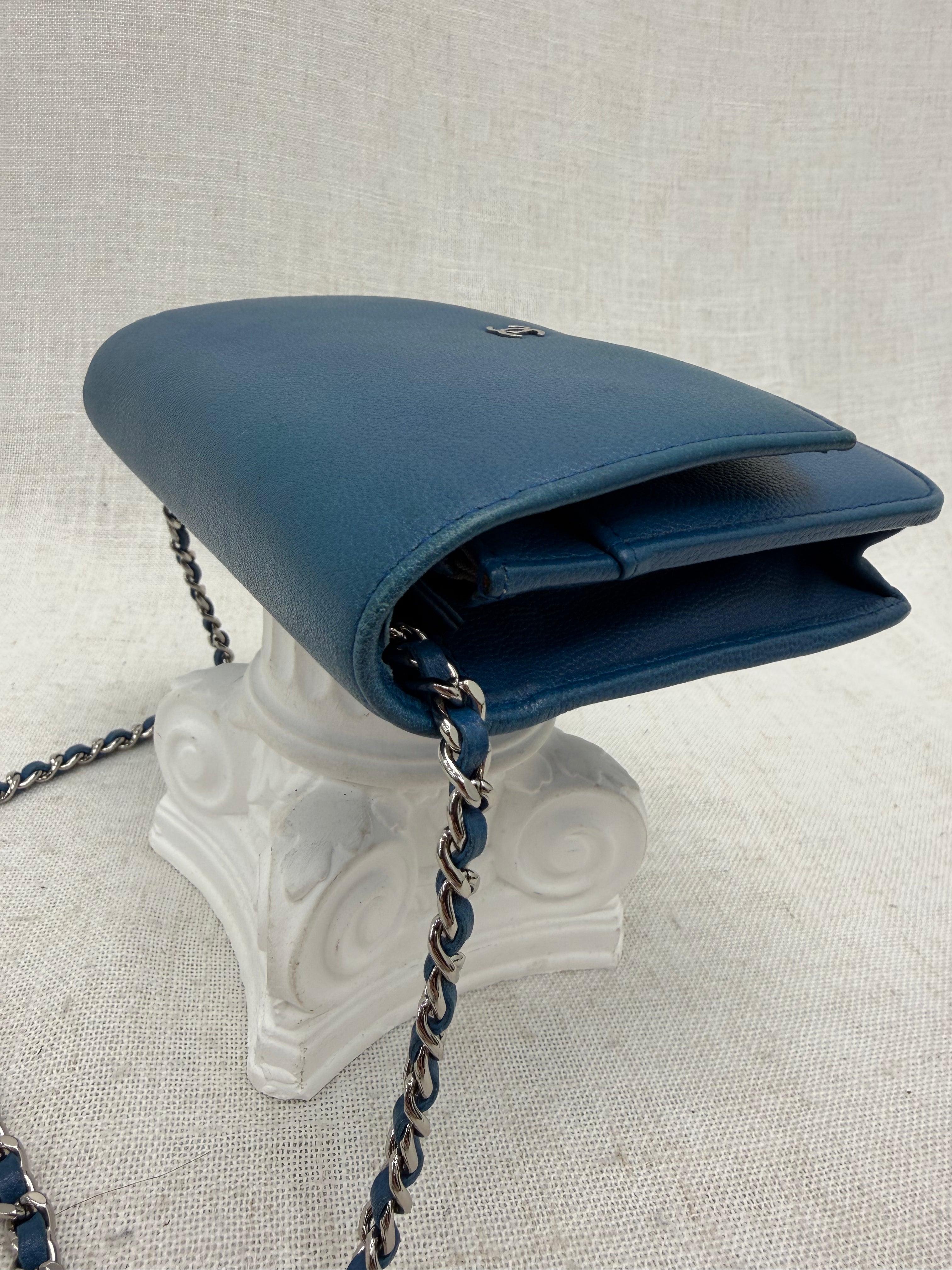 Chanel Blue Caviar Leather Wallet on a Chain